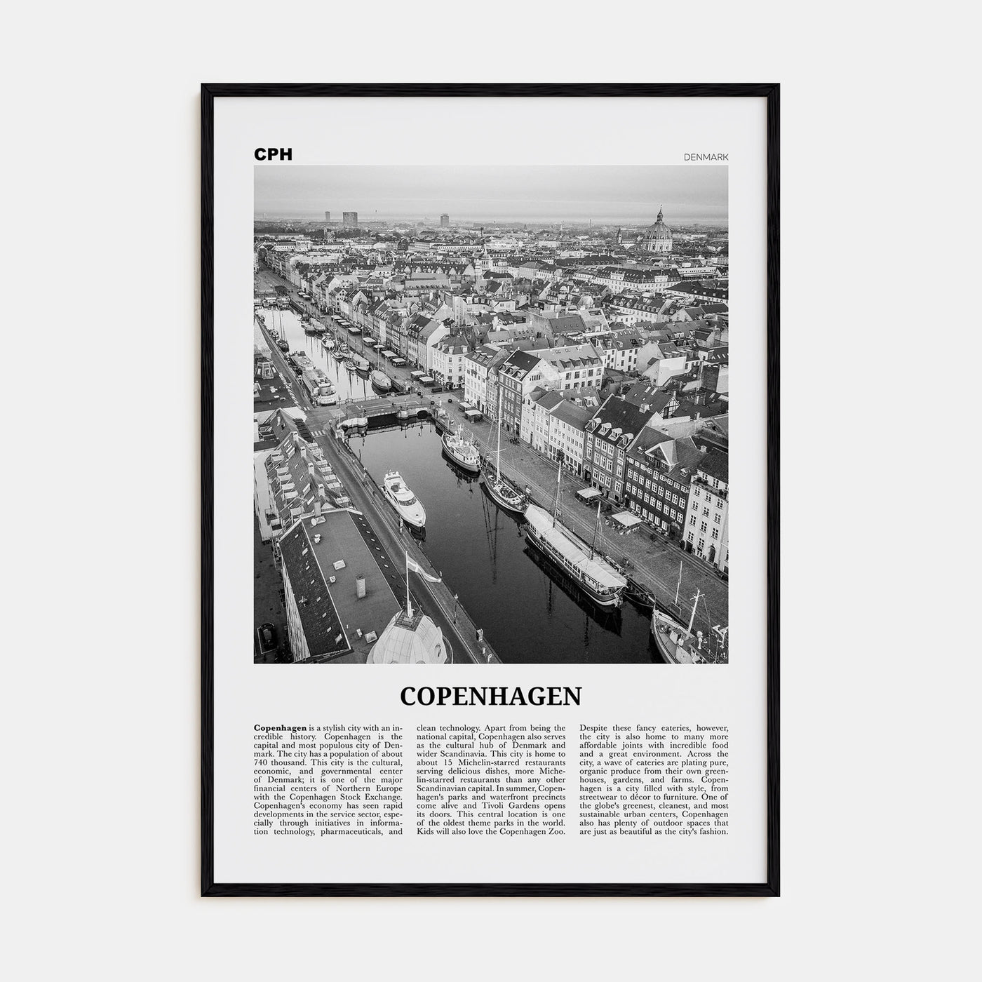 Copenhagen Travel B&W No 2 Poster