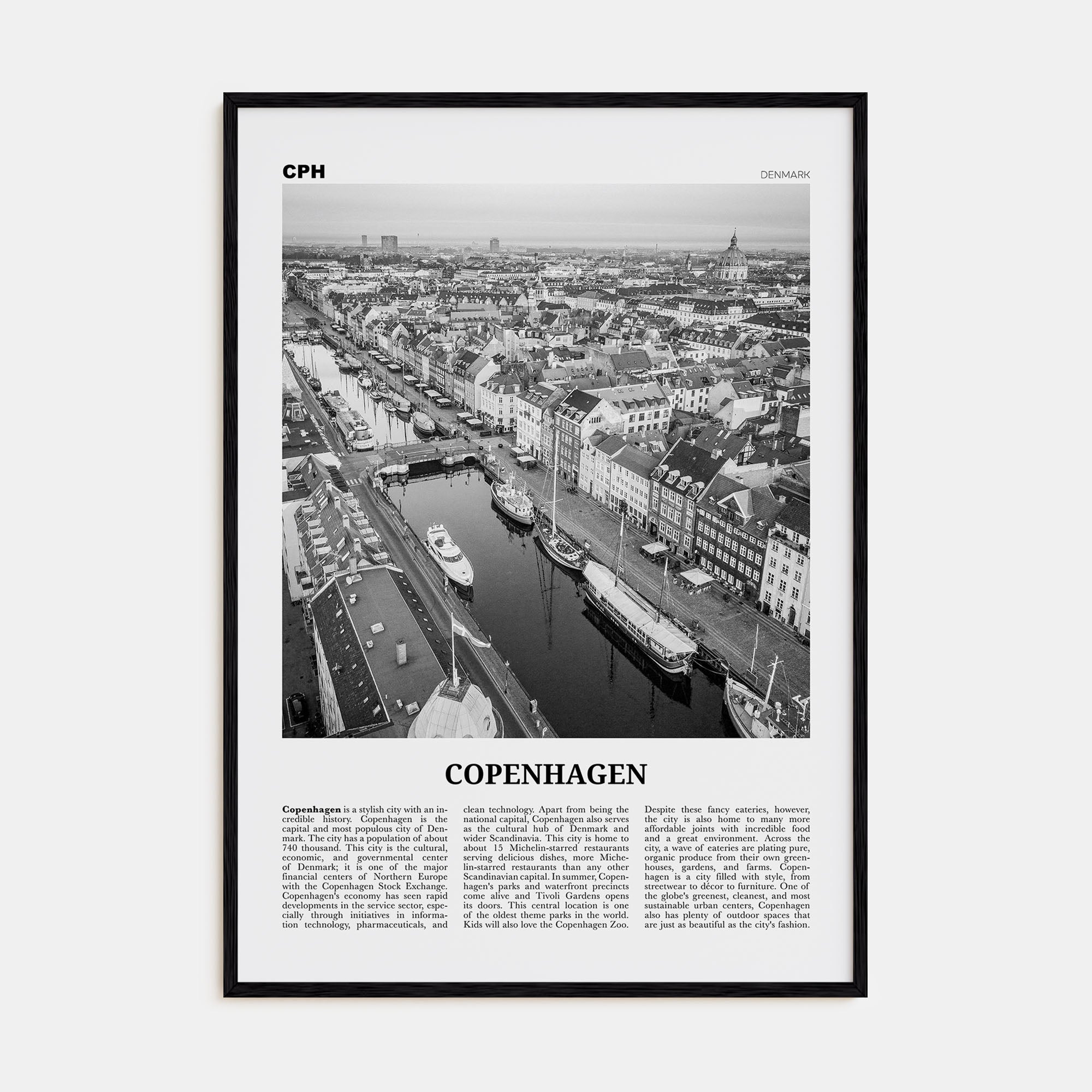 Copenhagen Travel B&W No 2 Poster