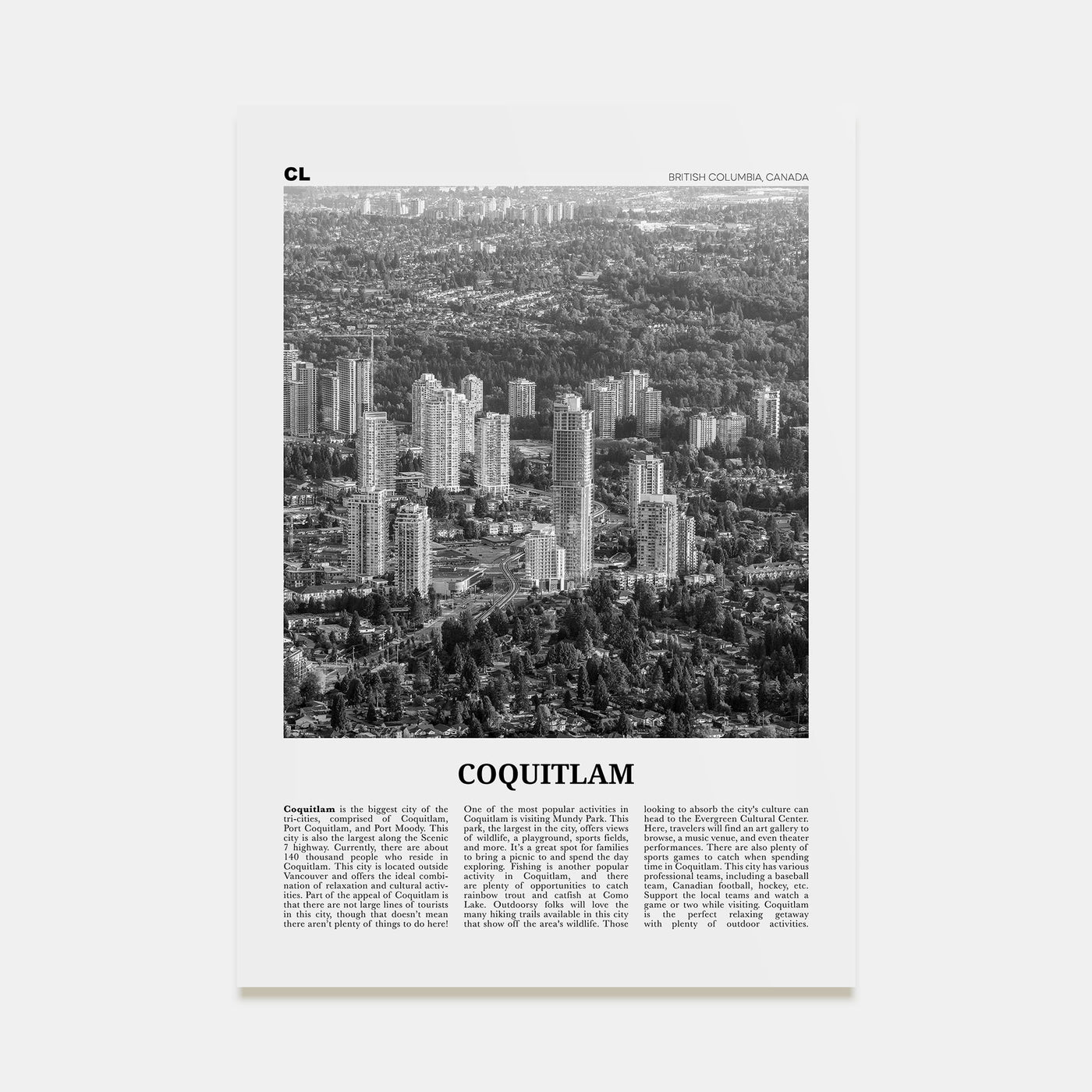Coquitlam Travel B&W No 2 Poster