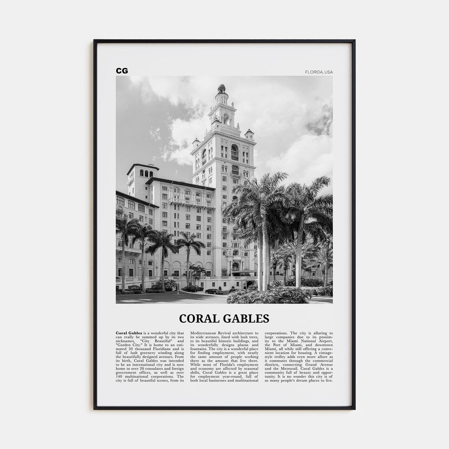 Coral Gables Travel B&W Poster