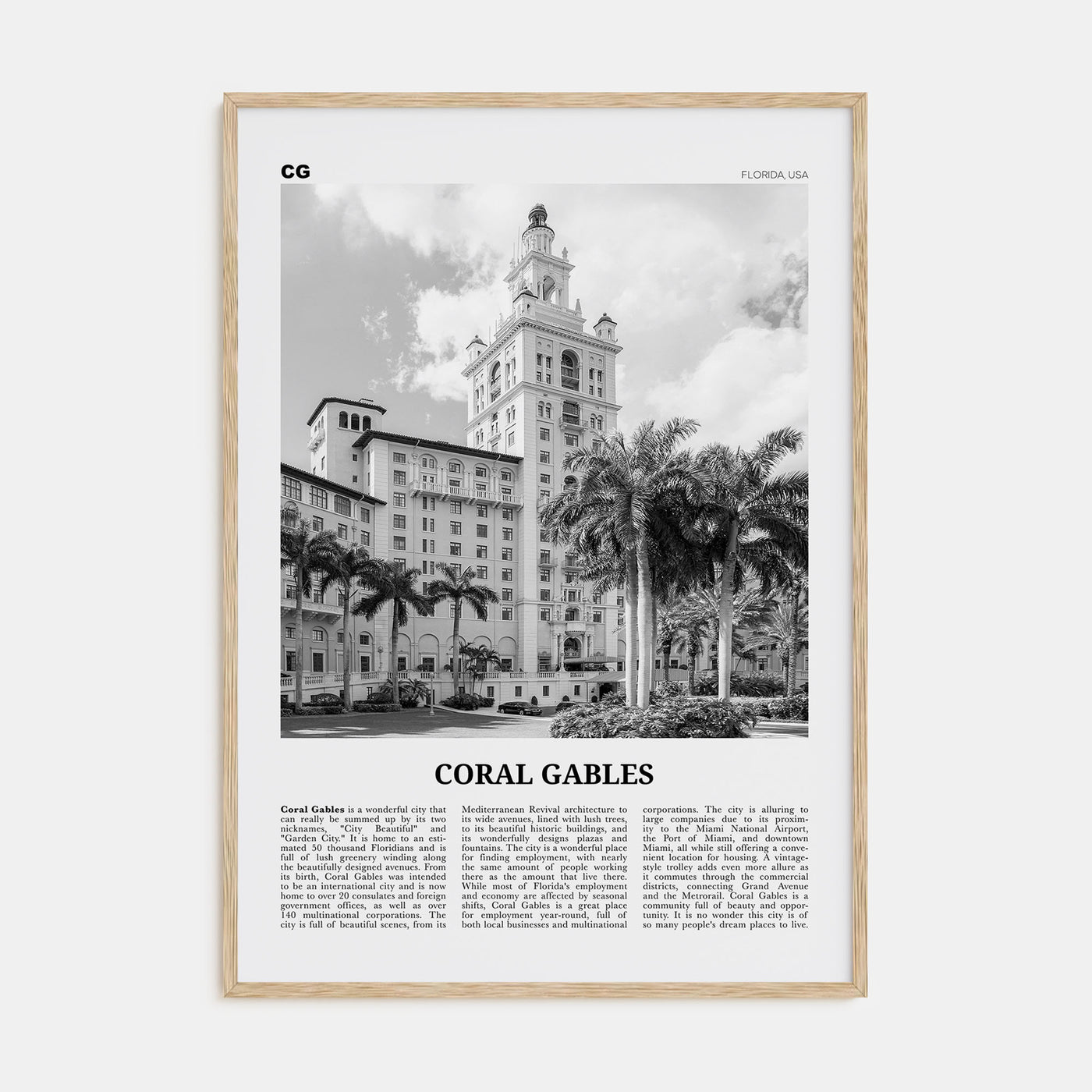 Coral Gables Travel B&W Poster
