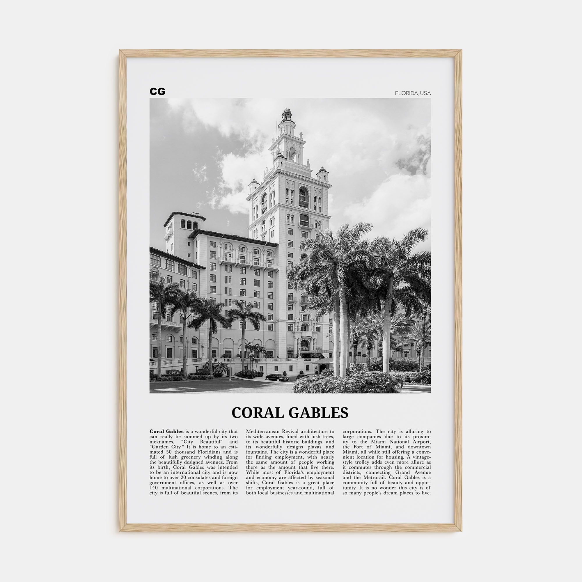 Coral Gables Travel B&W Poster