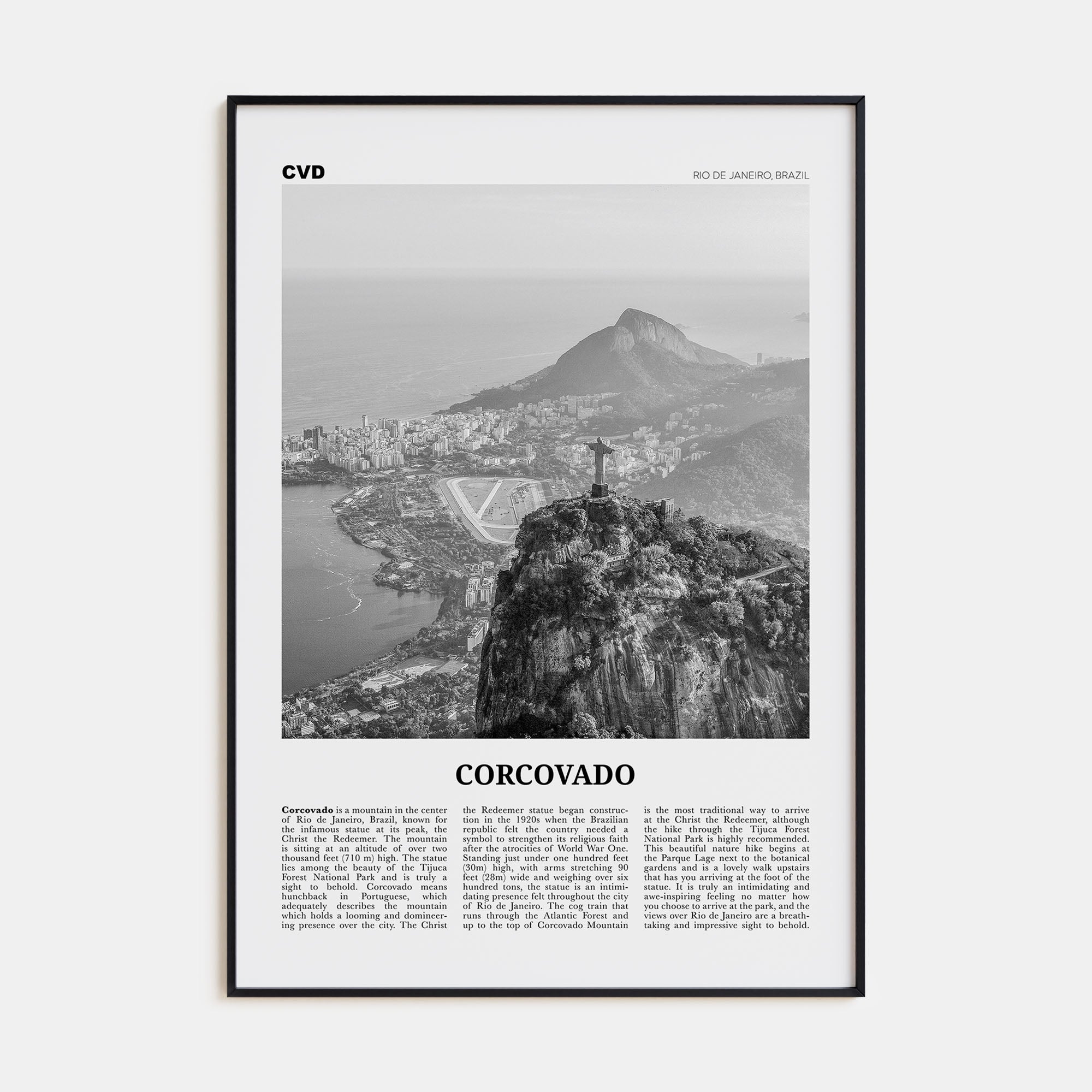 Corcovado Travel B&W Poster