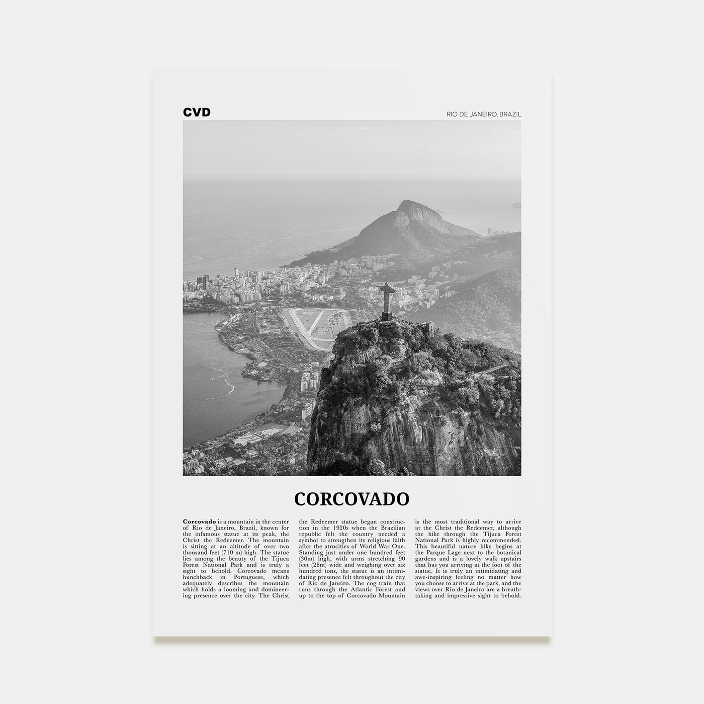 Corcovado Travel B&W Poster