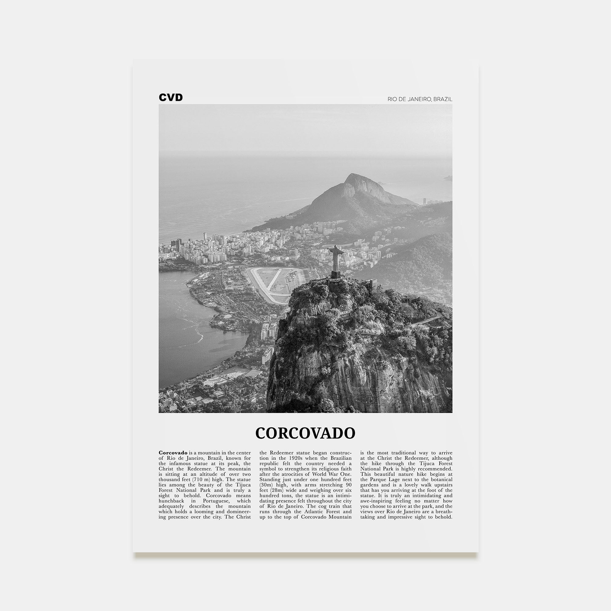 Corcovado Travel B&W Poster