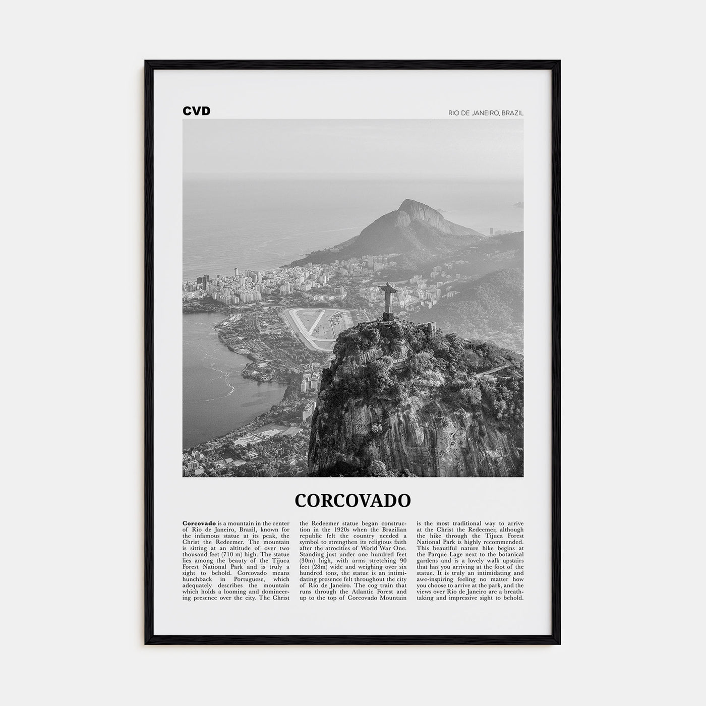 Corcovado Travel B&W Poster