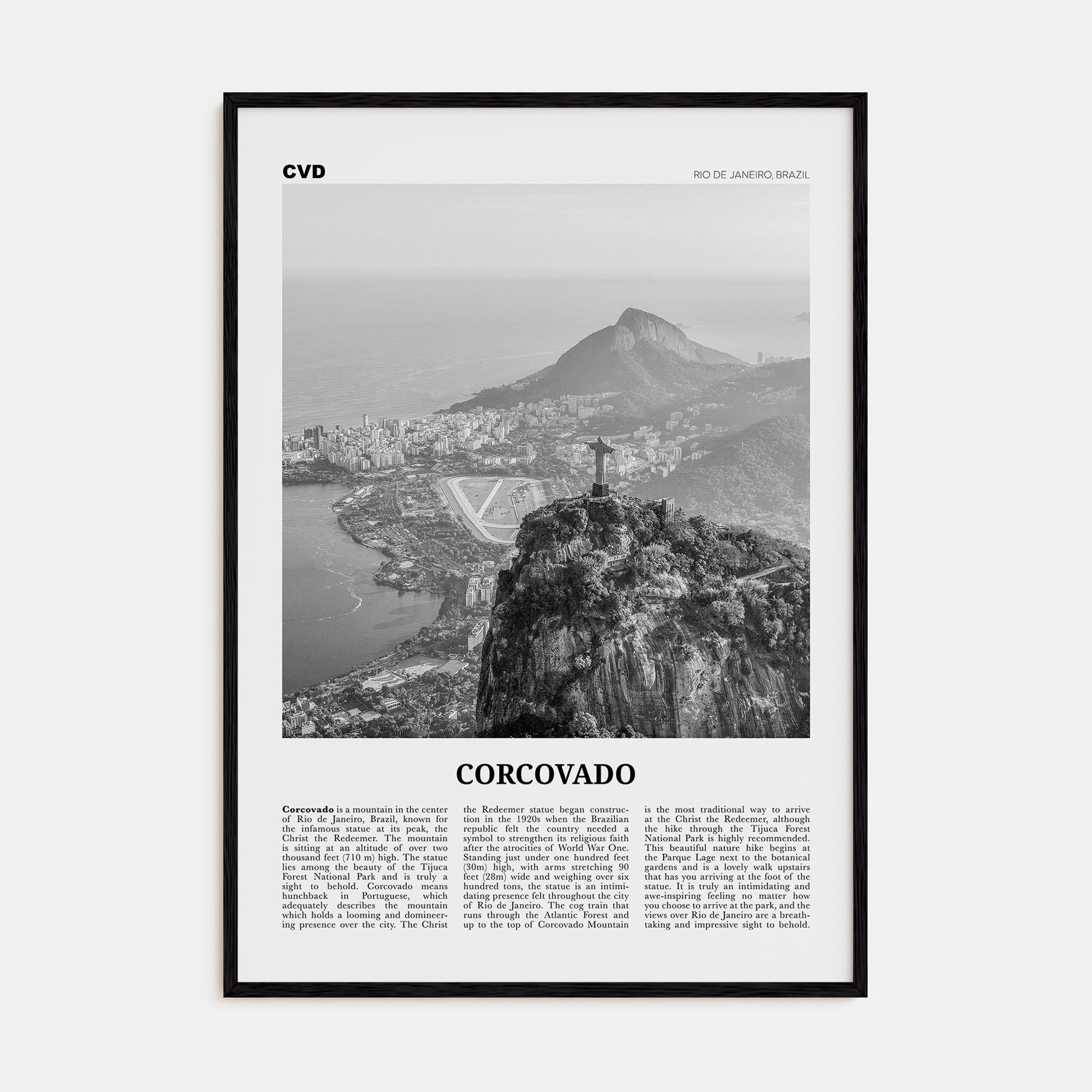 Corcovado Travel B&W Poster