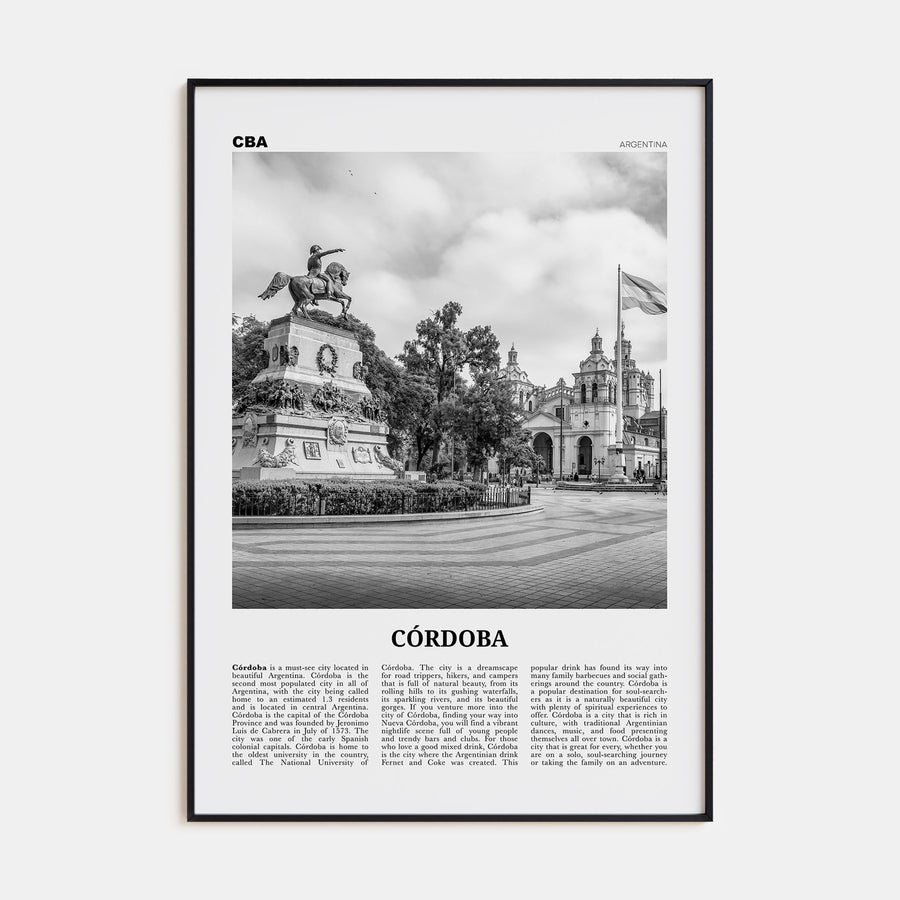 Córdoba, Argentina Travel B&W Poster