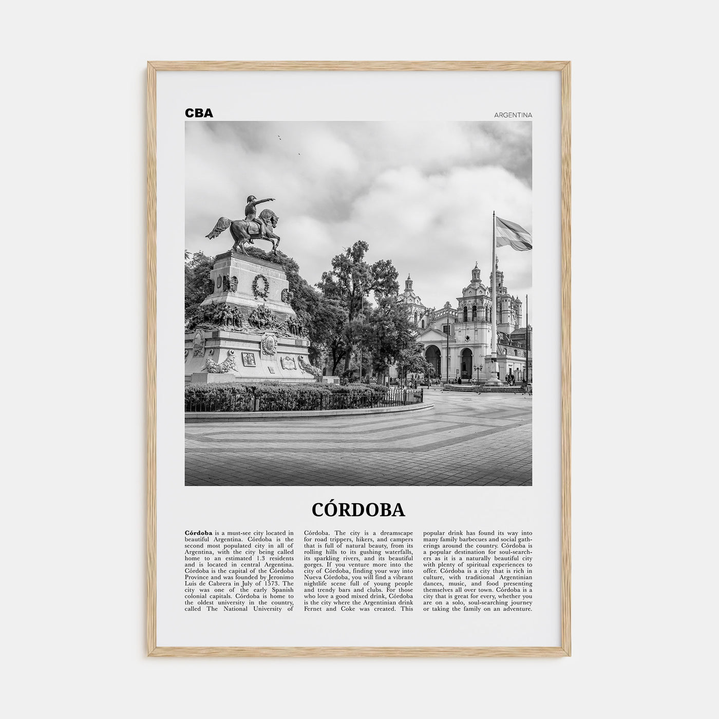 Córdoba, Argentina Travel B&W Poster