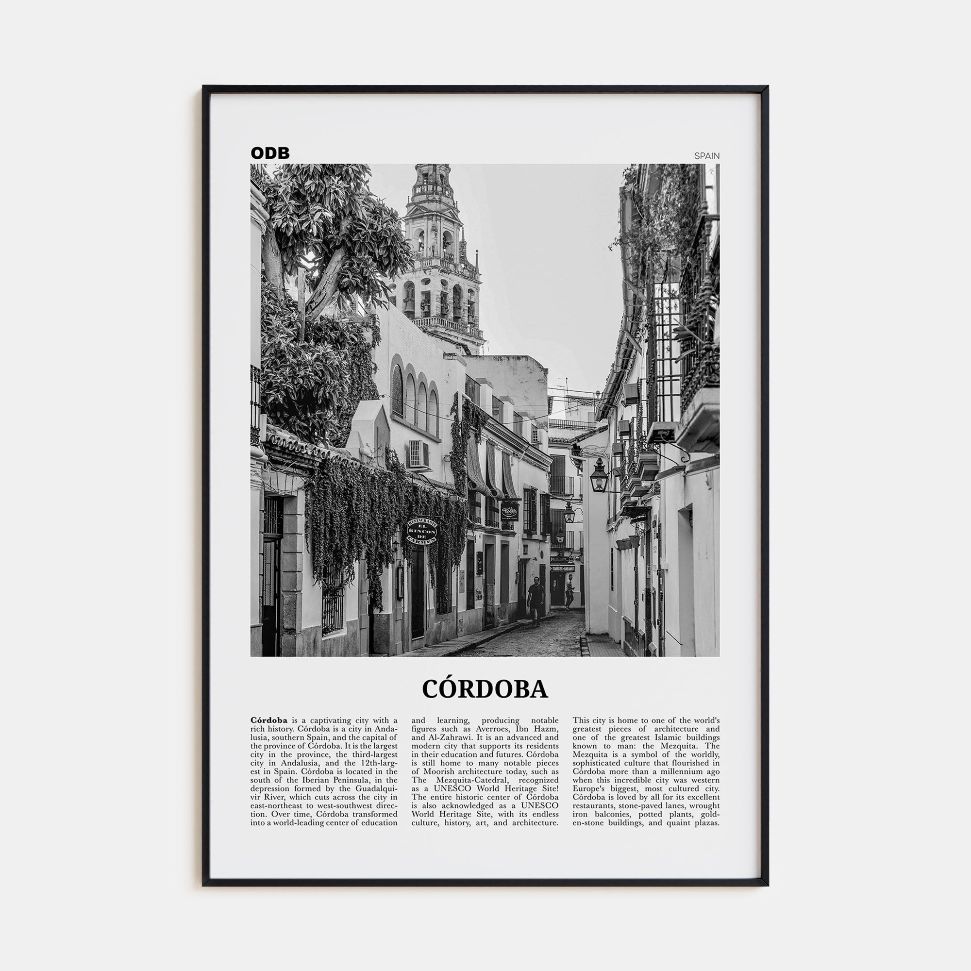 Córdoba, Spain Travel B&W Poster