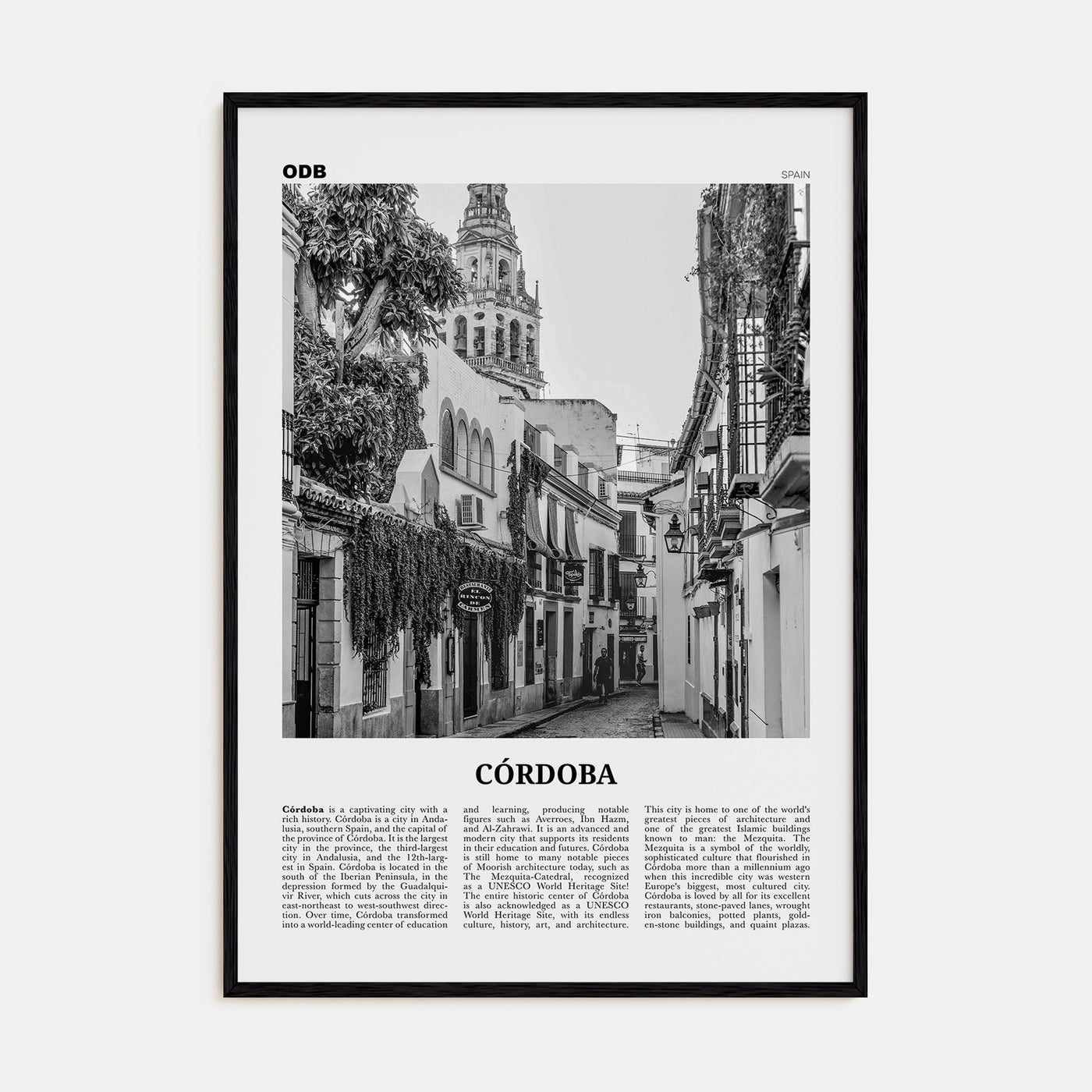 Córdoba, Spain Travel B&W Poster