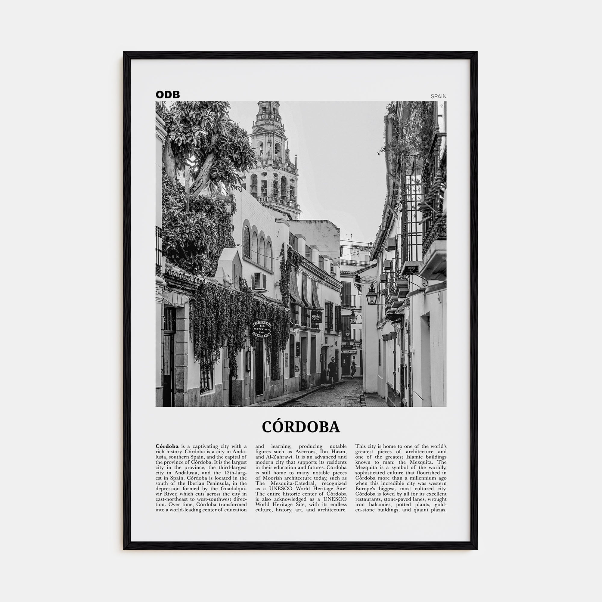 Córdoba, Spain Travel B&W Poster