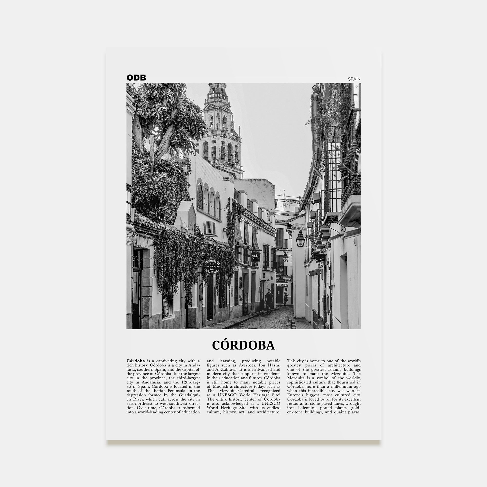 Córdoba, Spain Travel B&W Poster