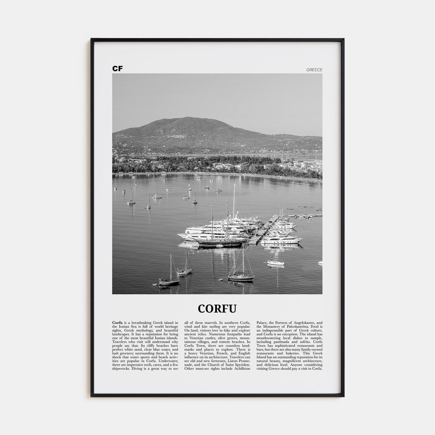 Corfu Travel B&W Poster