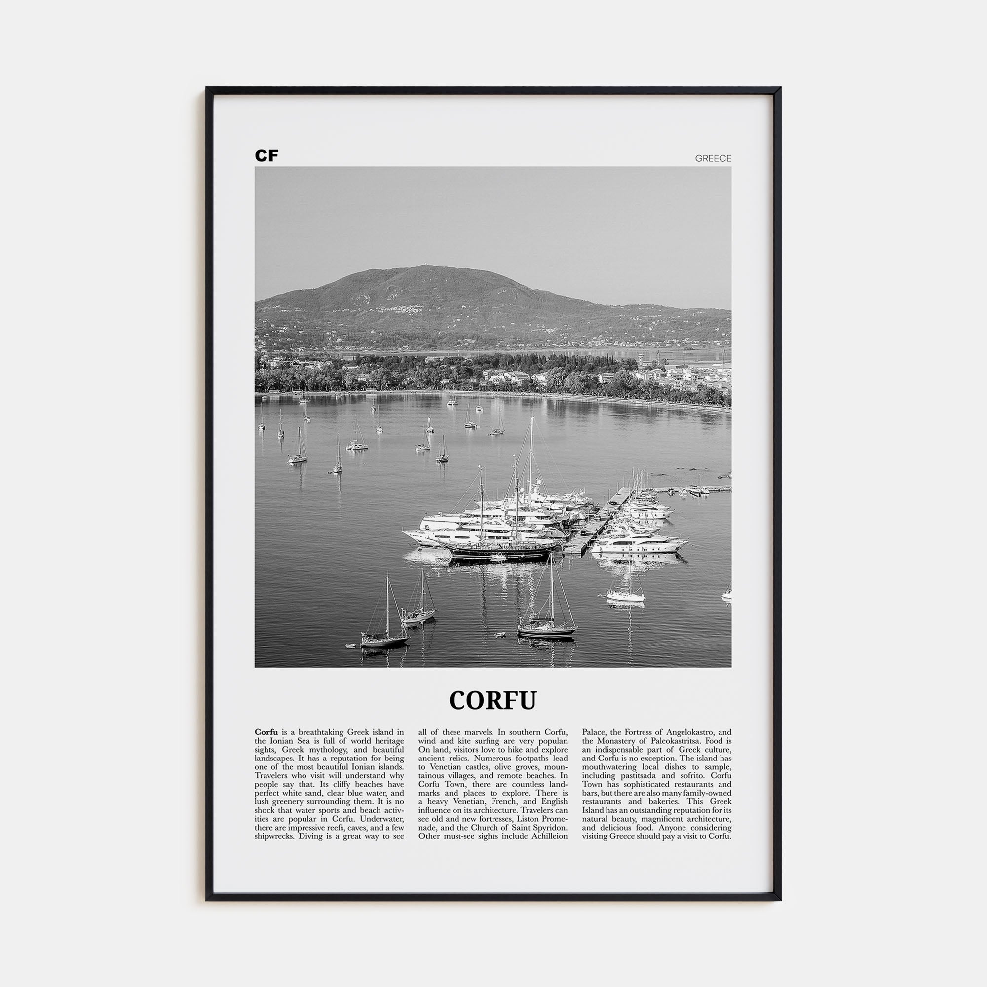 Corfu Travel B&W Poster