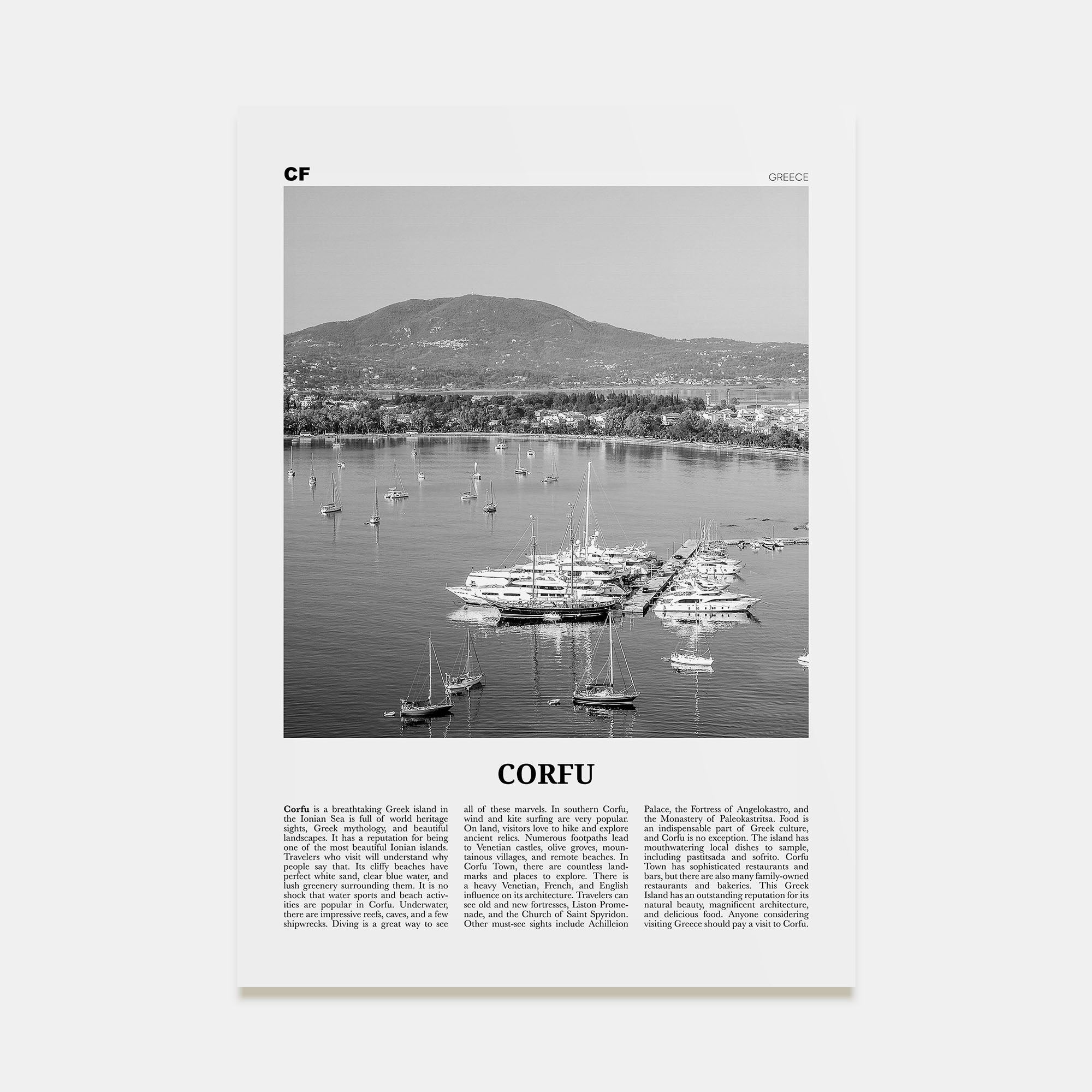 Corfu Travel B&W Poster