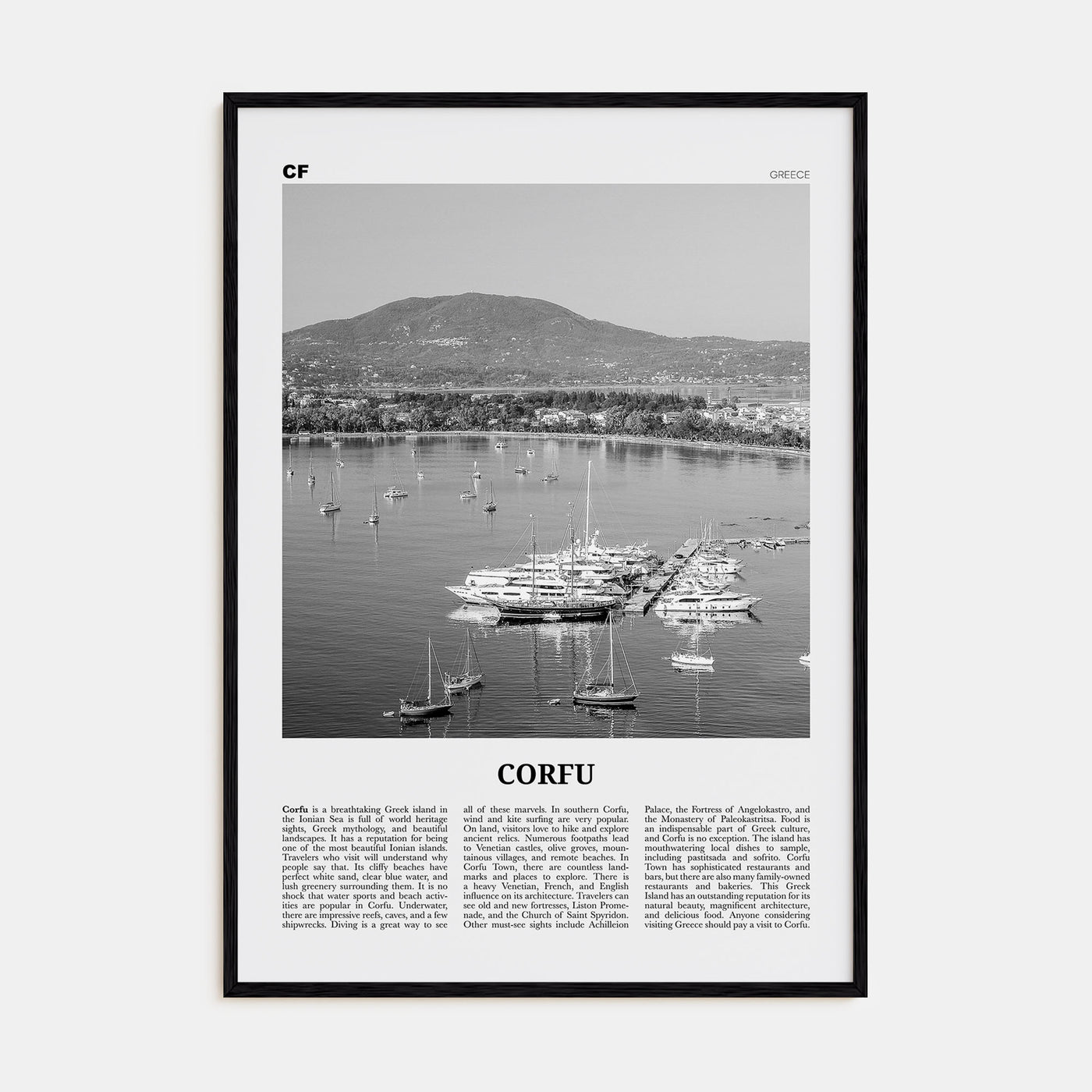 Corfu Travel B&W Poster