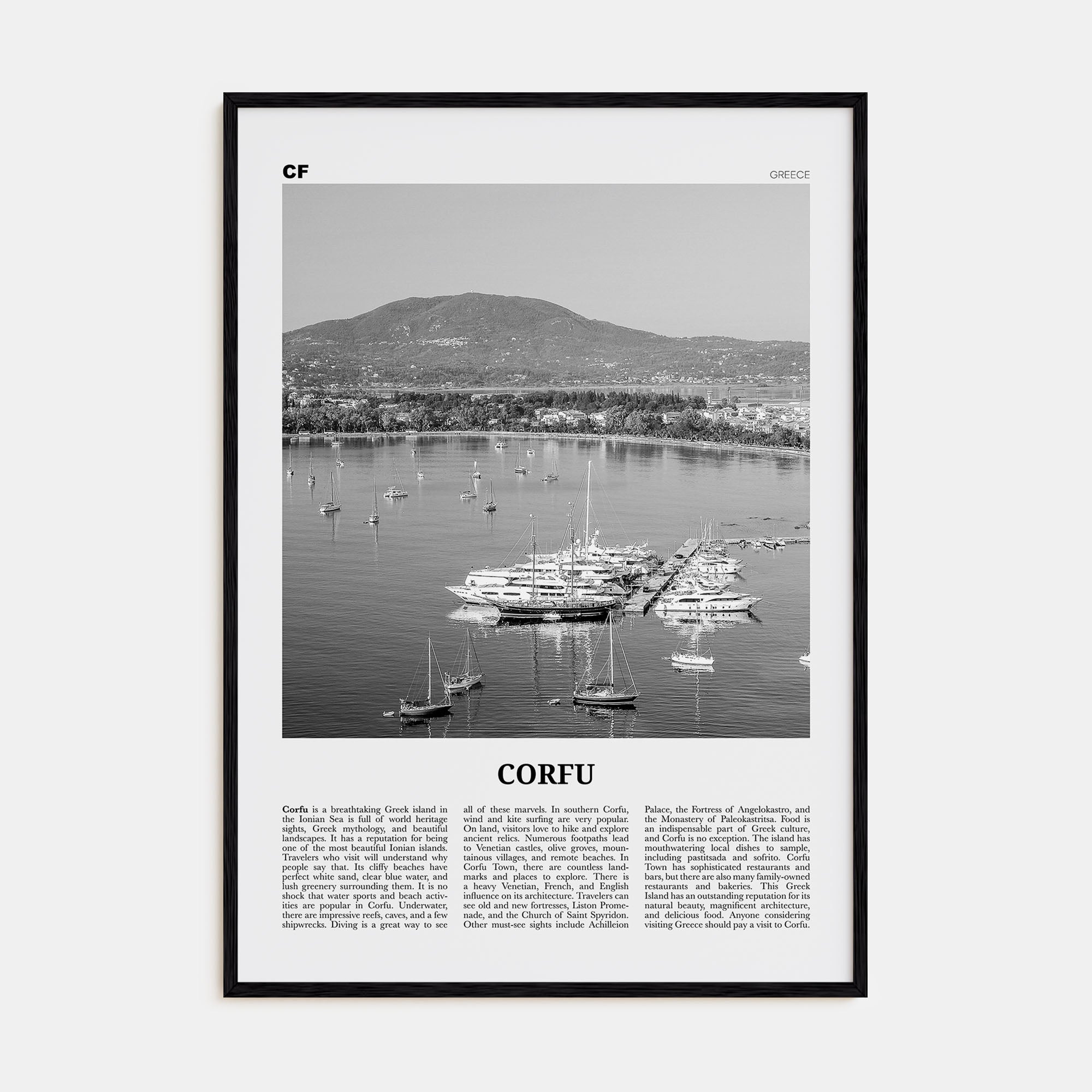 Corfu Travel B&W Poster