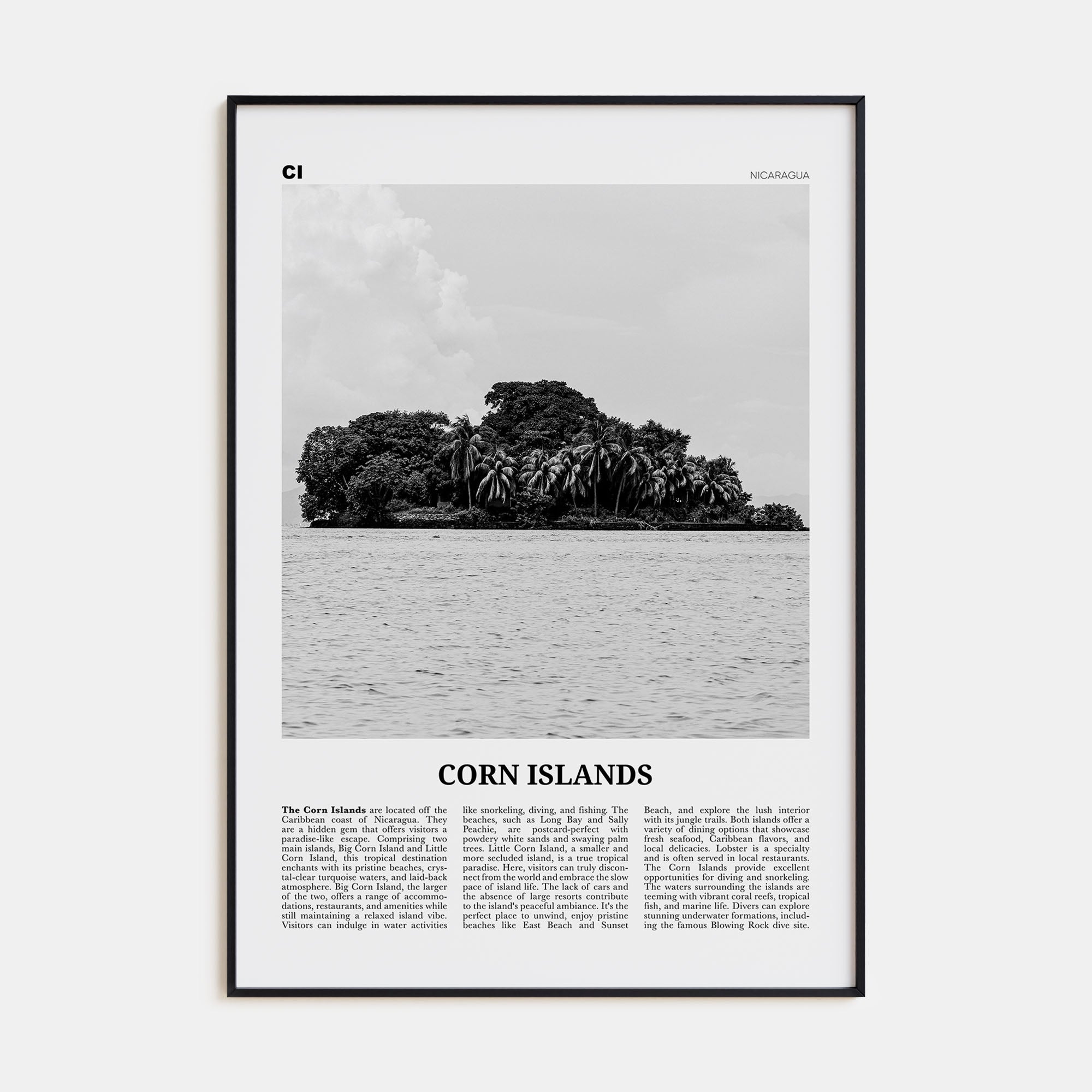 Corn Islands Travel B&W Poster