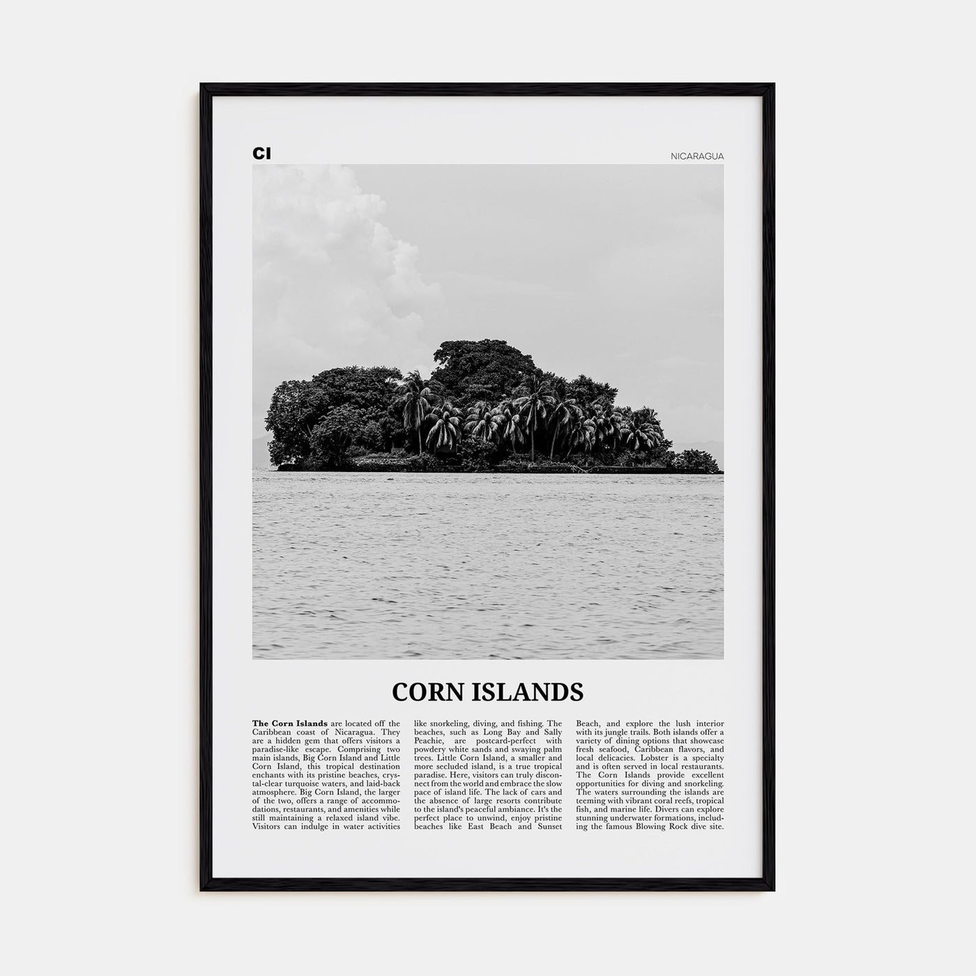 Corn Islands Travel B&W Poster