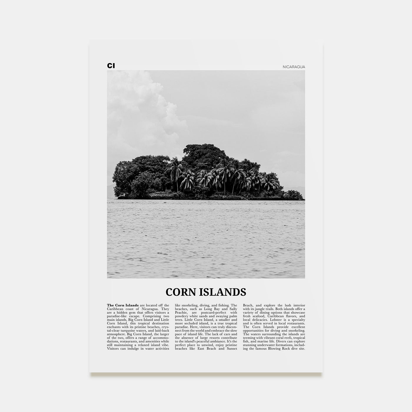 Corn Islands Travel B&W Poster