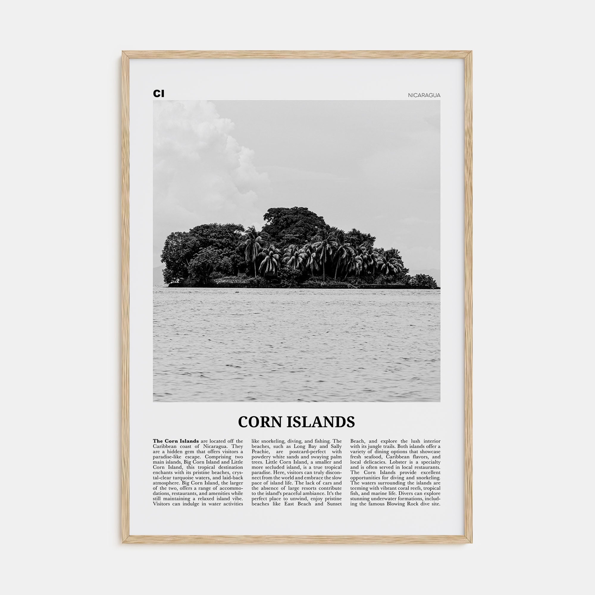 Corn Islands Travel B&W Poster