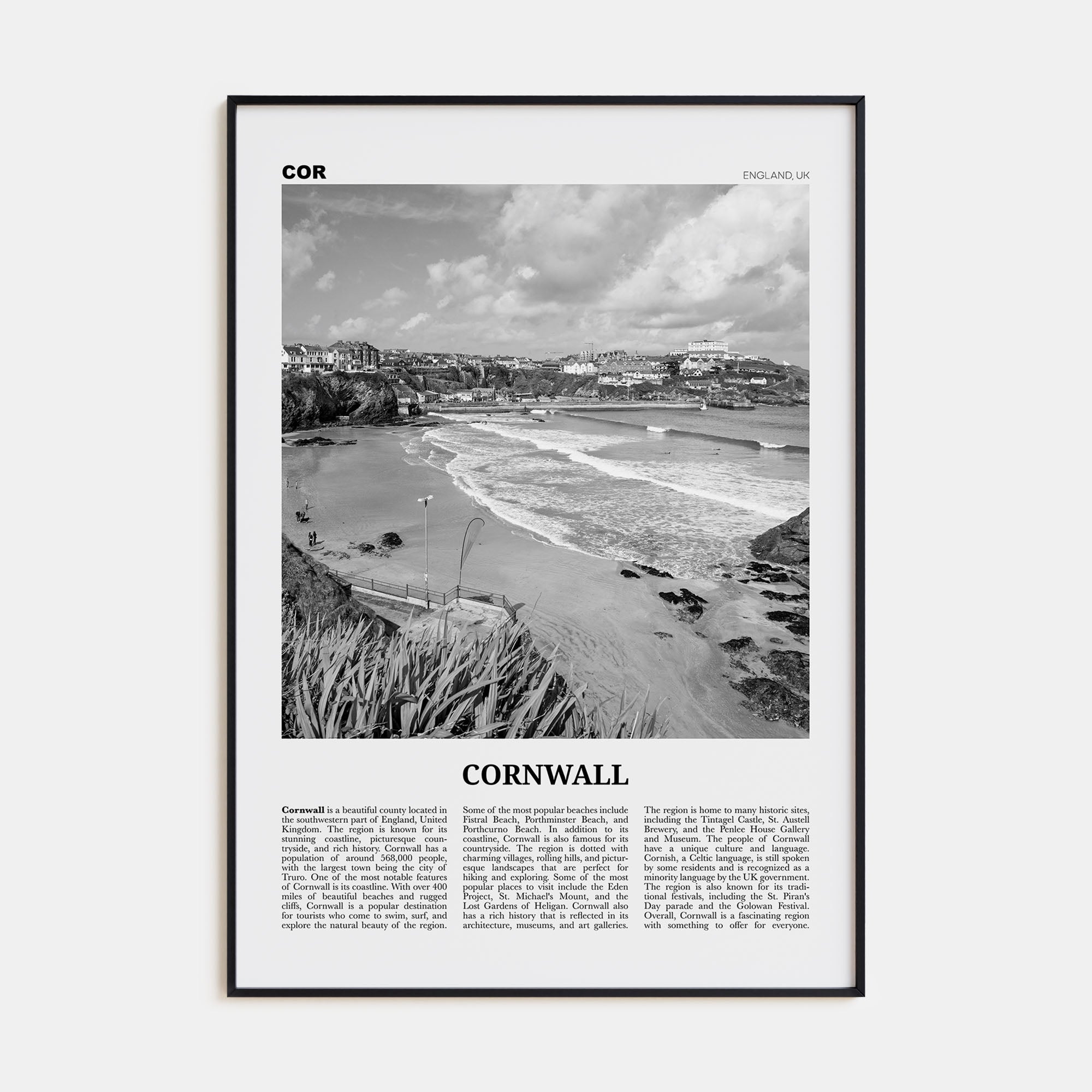 Cornwall Travel B&W Poster