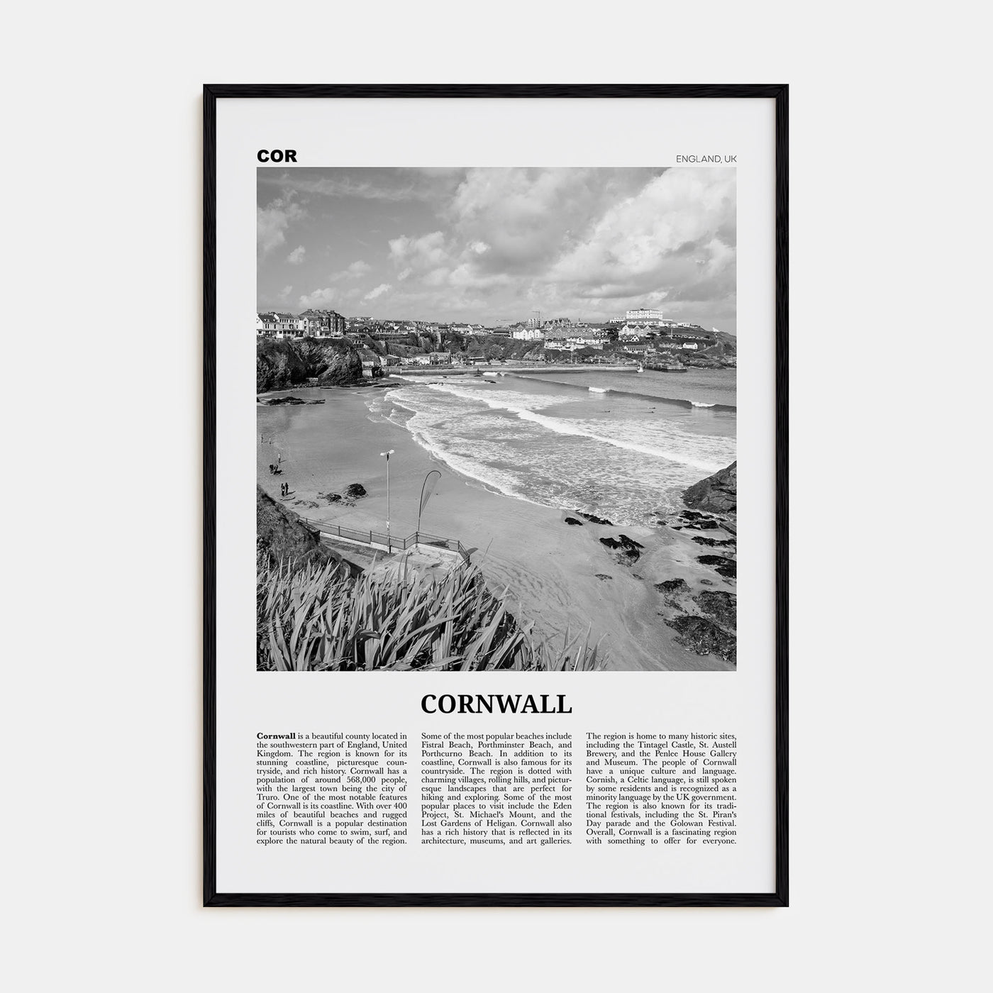 Cornwall Travel B&W Poster