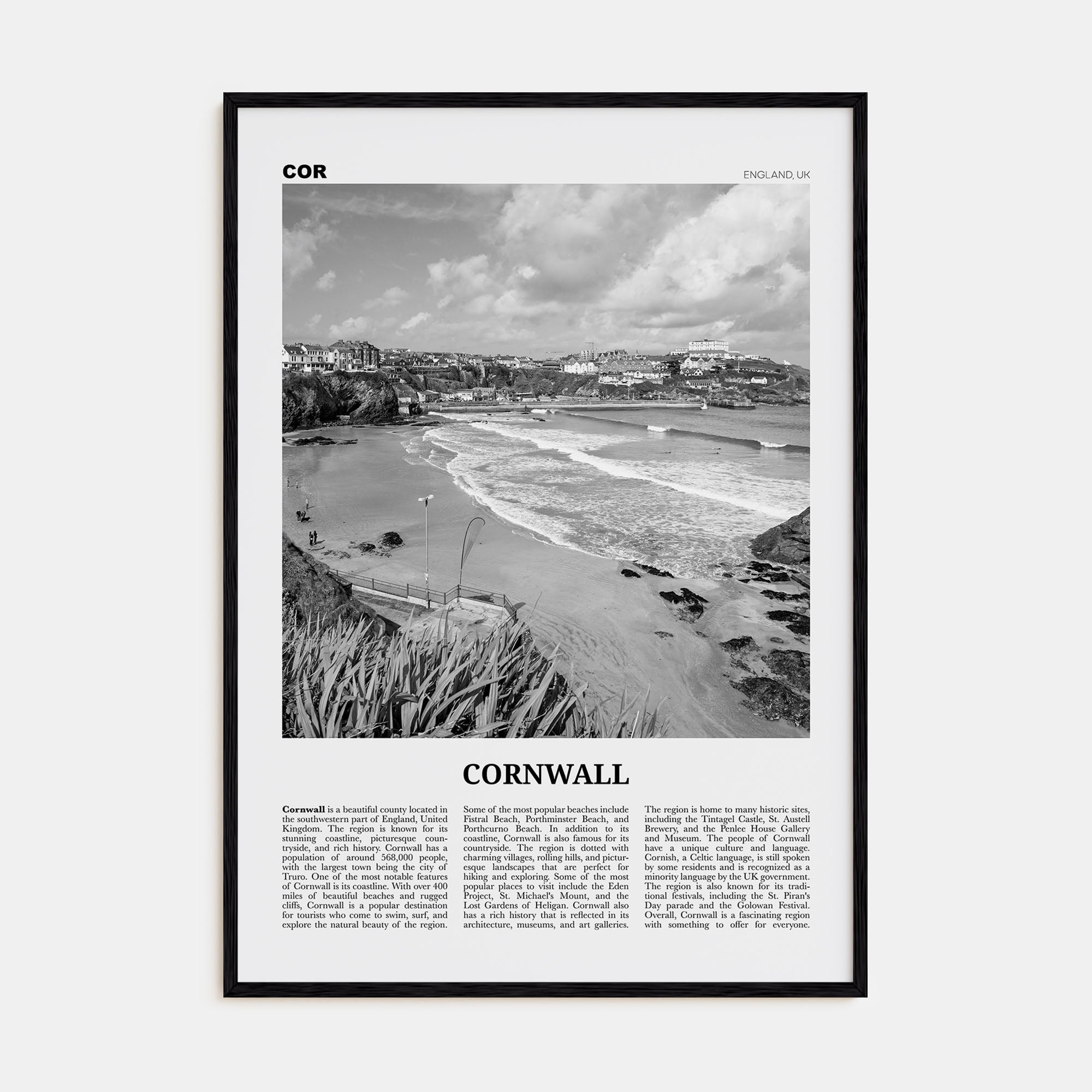 Cornwall Travel B&W Poster