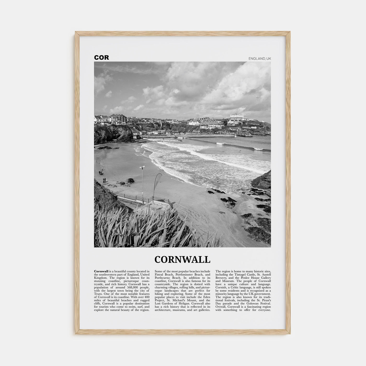 Cornwall Travel B&W Poster