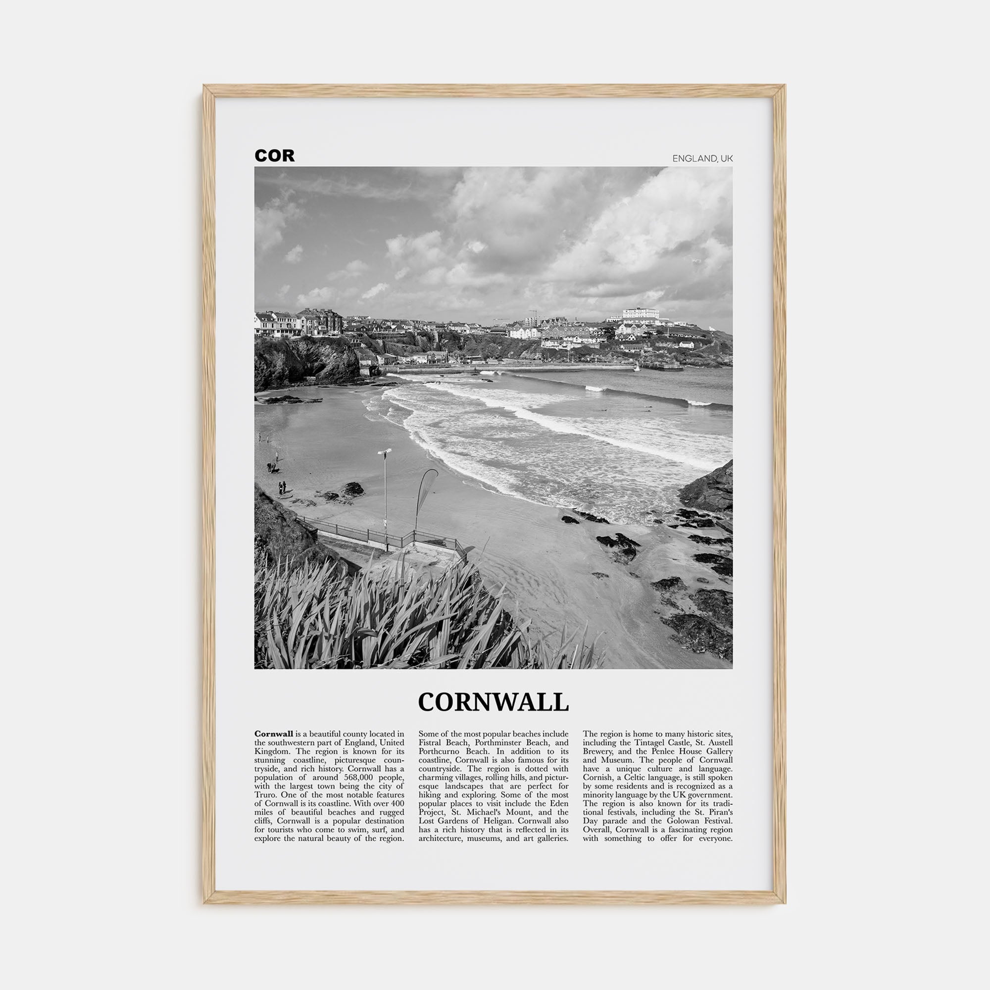 Cornwall Travel B&W Poster