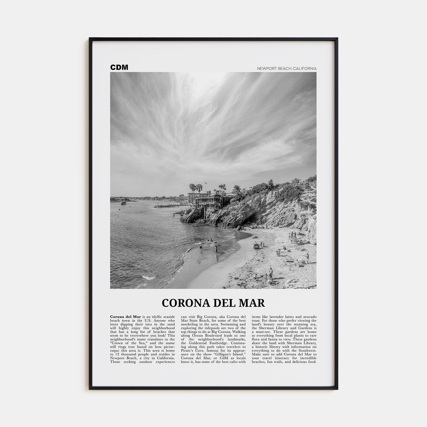 Corona del Mar Travel B&W Poster