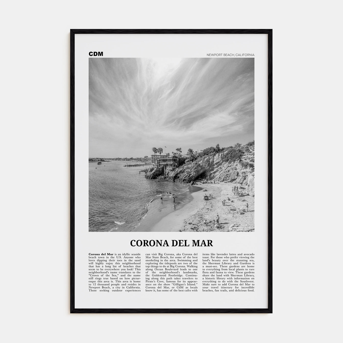 Corona del Mar Travel B&W Poster