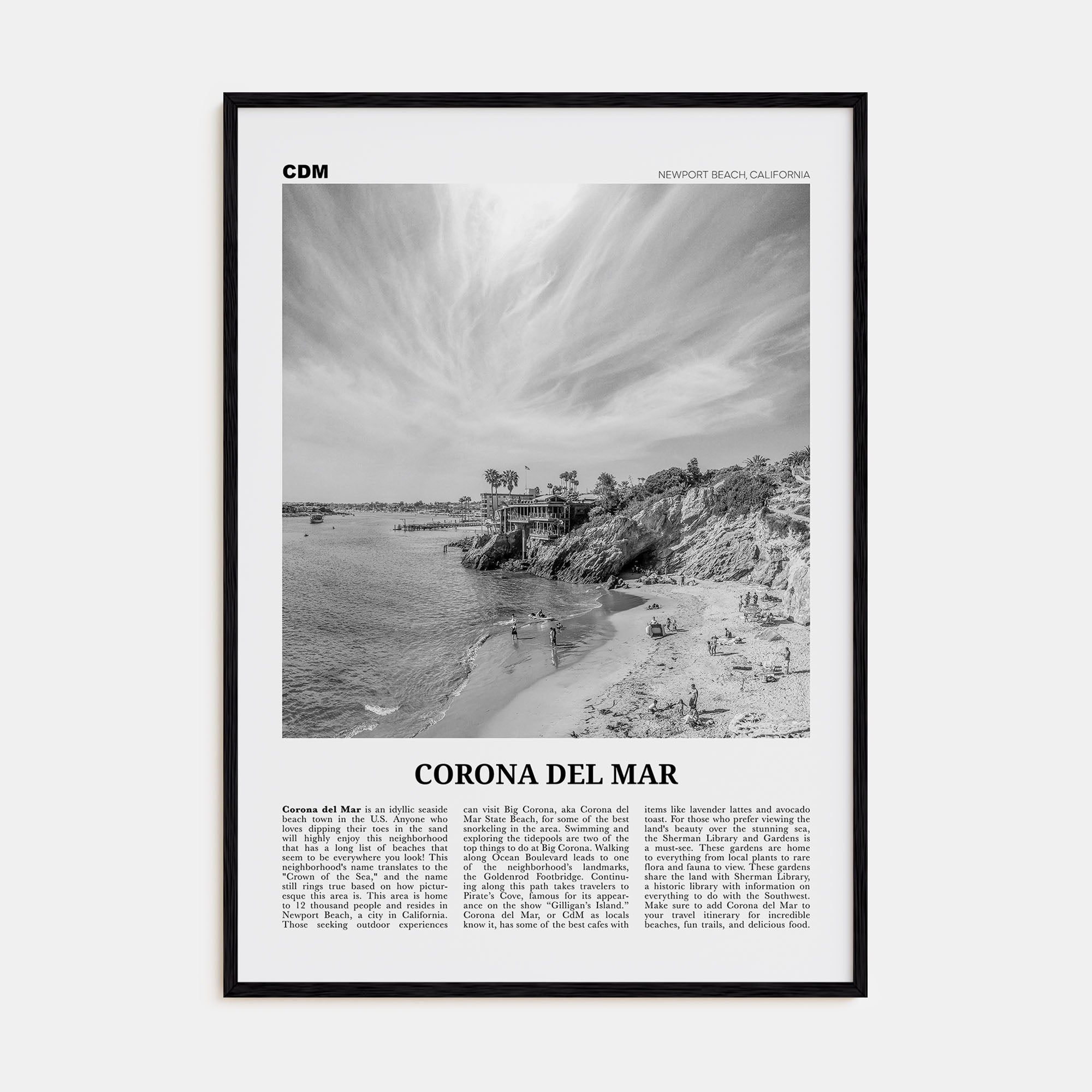 Corona del Mar Travel B&W Poster