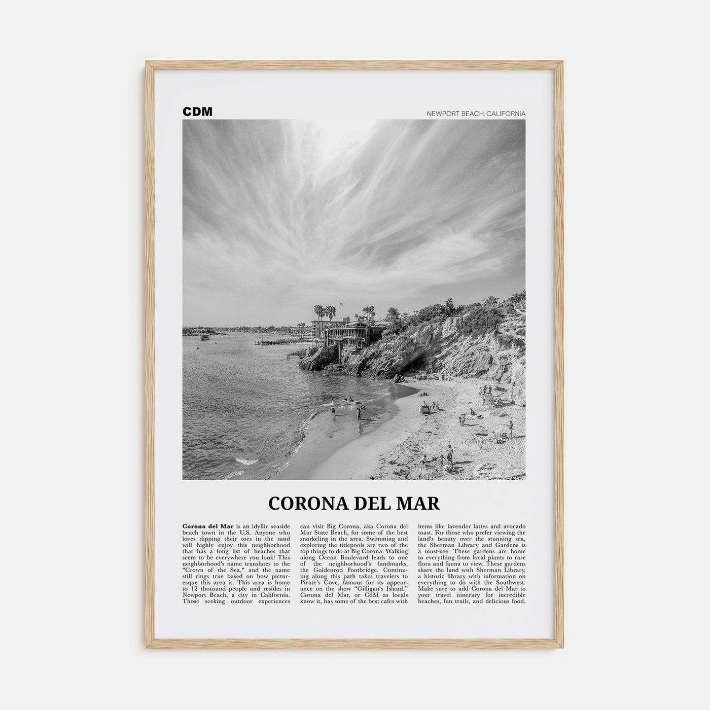 Corona del Mar Travel B&W Poster