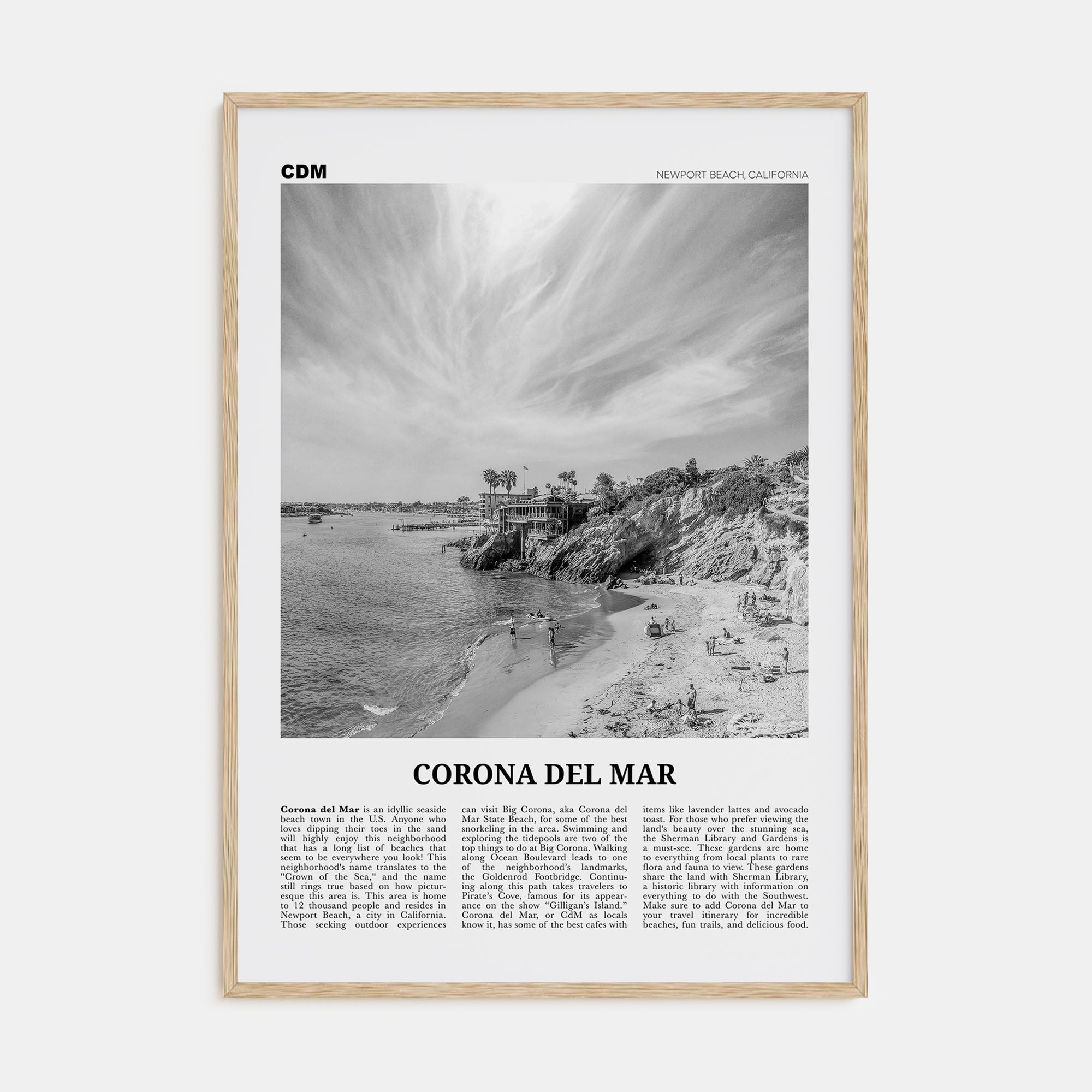 Corona del Mar Travel B&W Poster