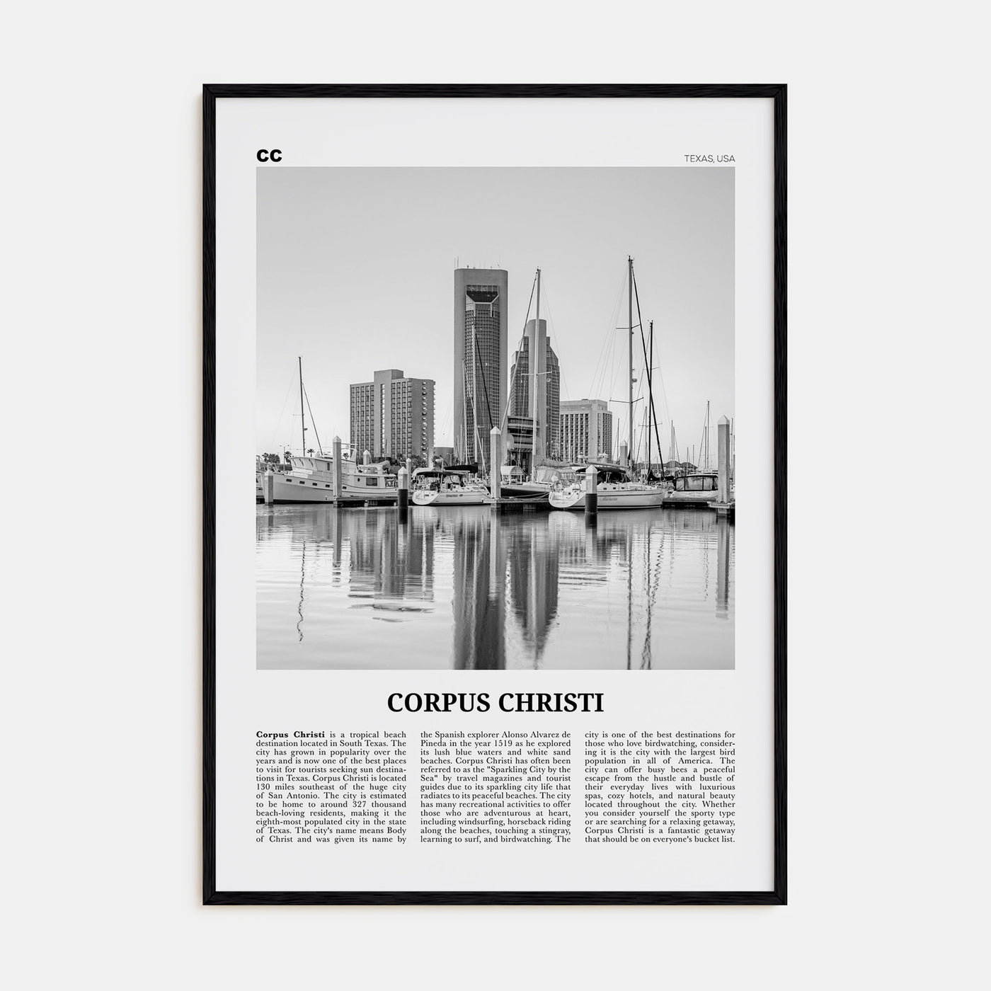 Corpus Christi Travel B&W Poster