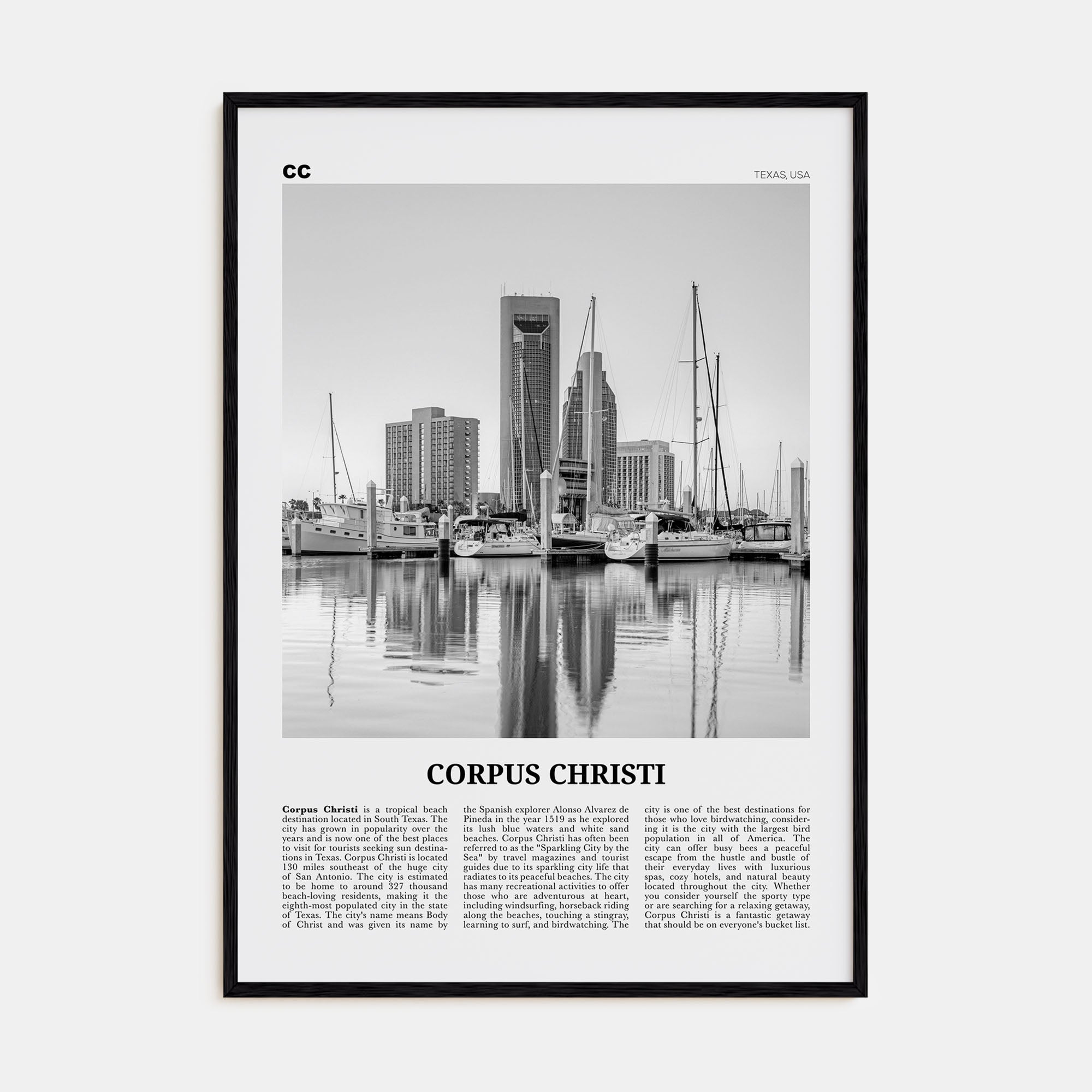 Corpus Christi Travel B&W Poster