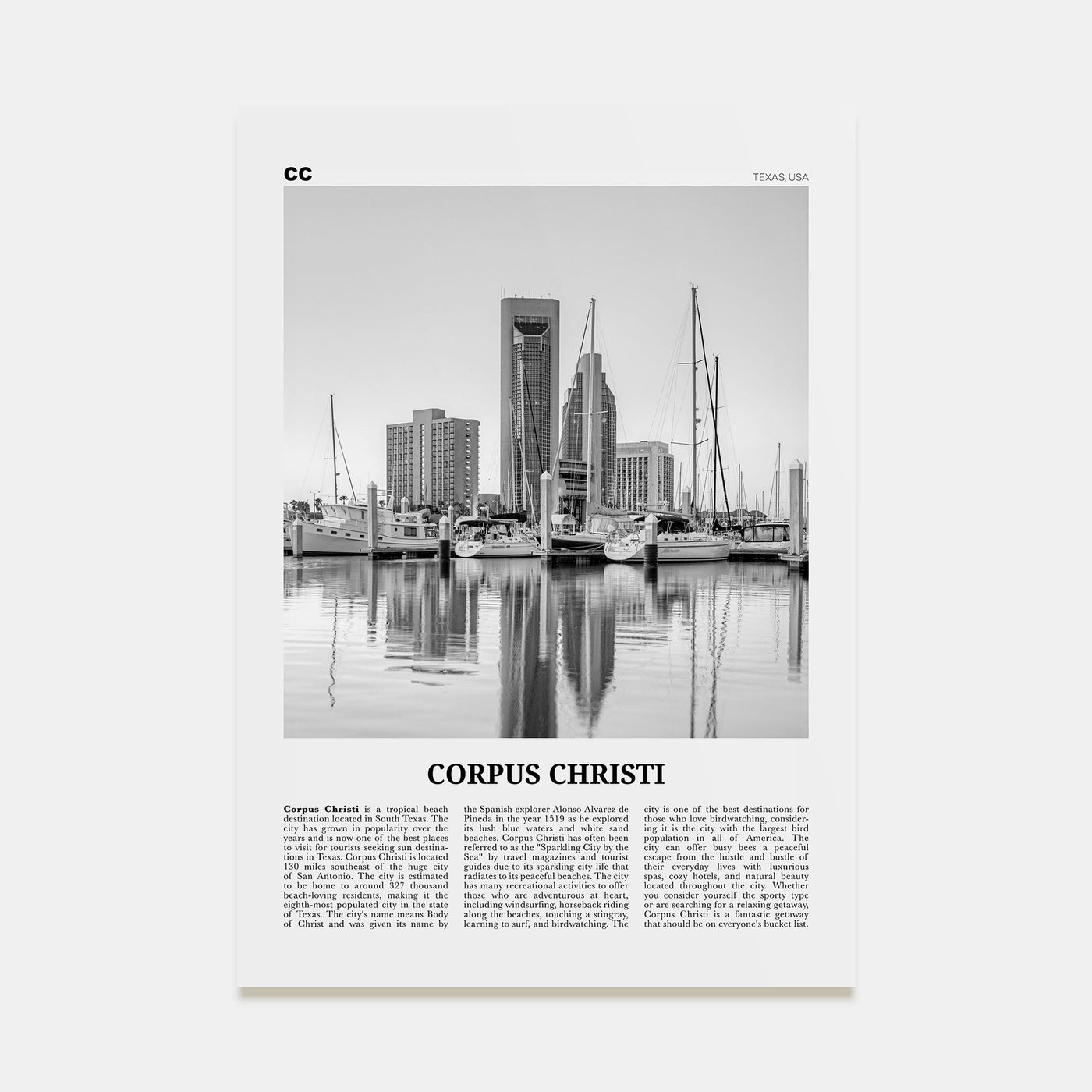 Corpus Christi Travel B&W Poster