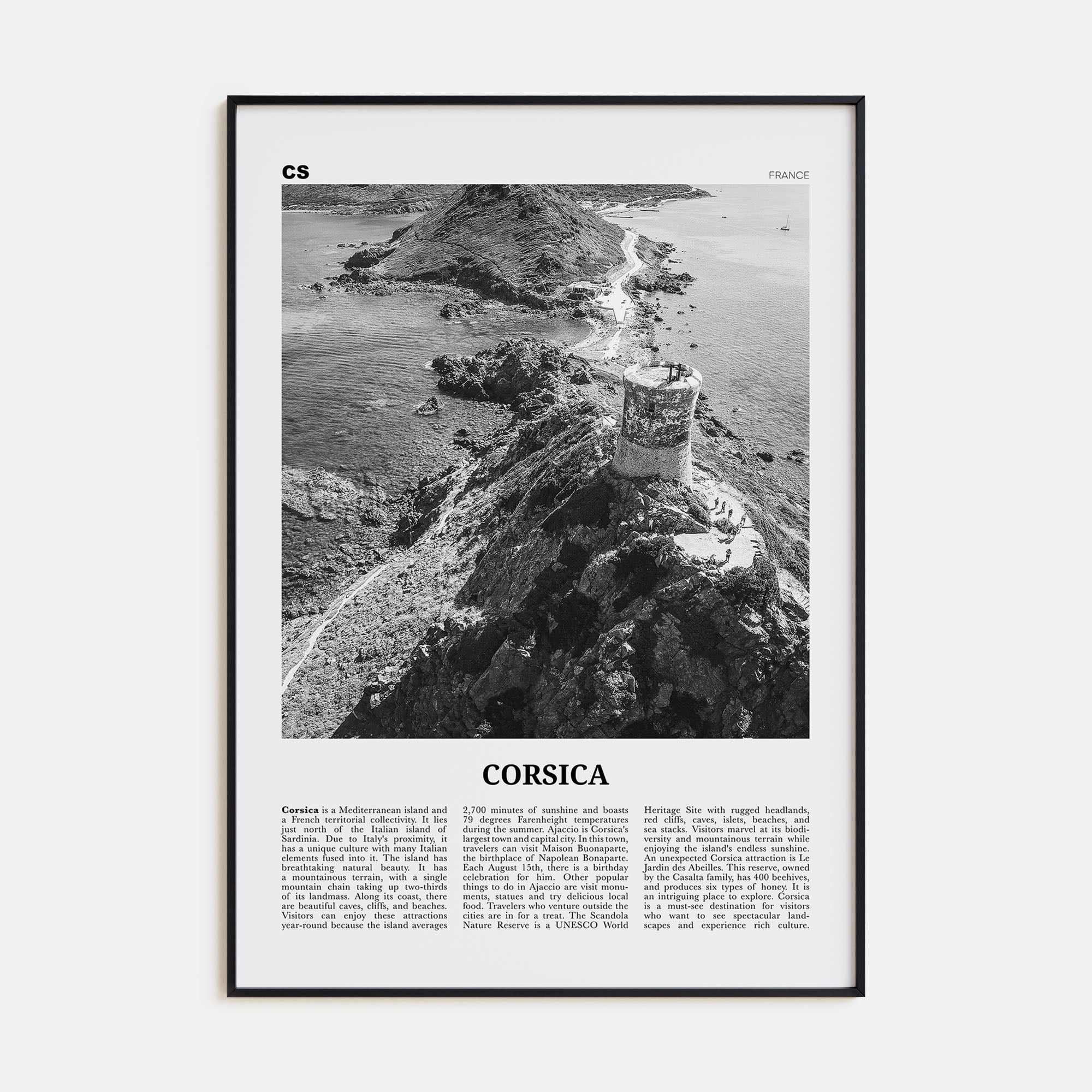Corsica Travel B&W Poster