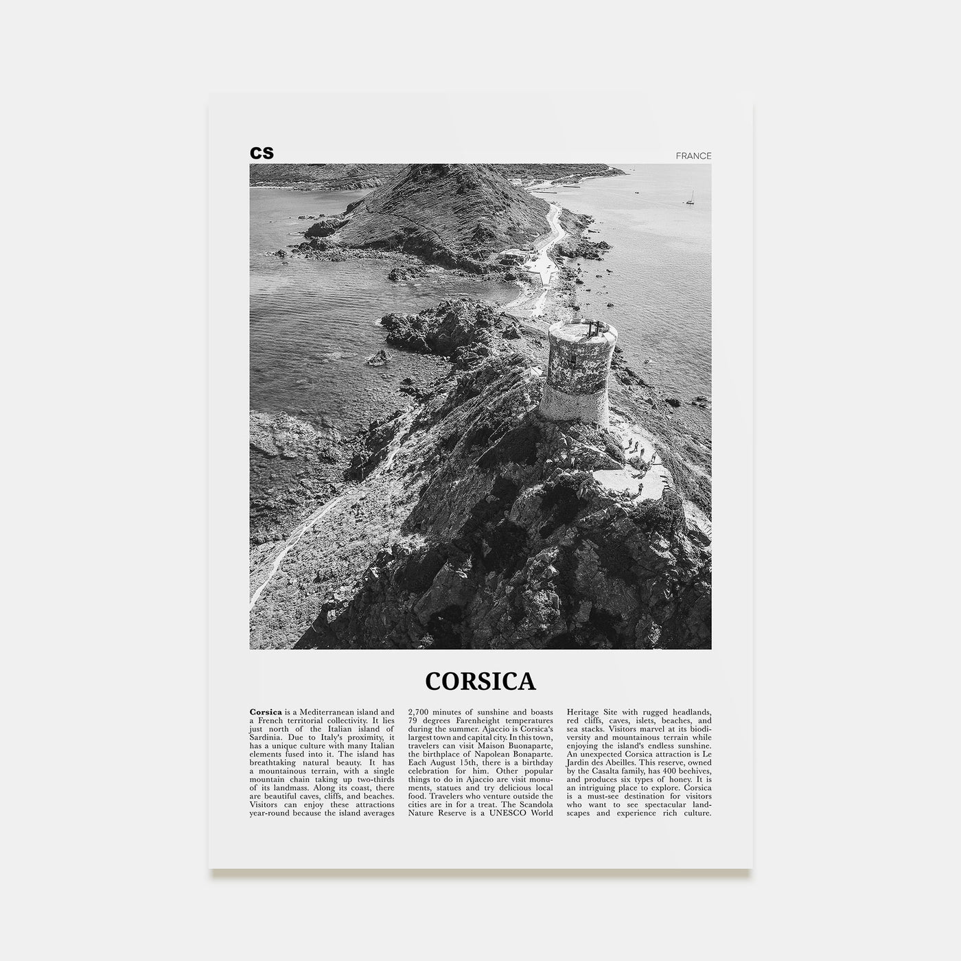 Corsica Travel B&W Poster