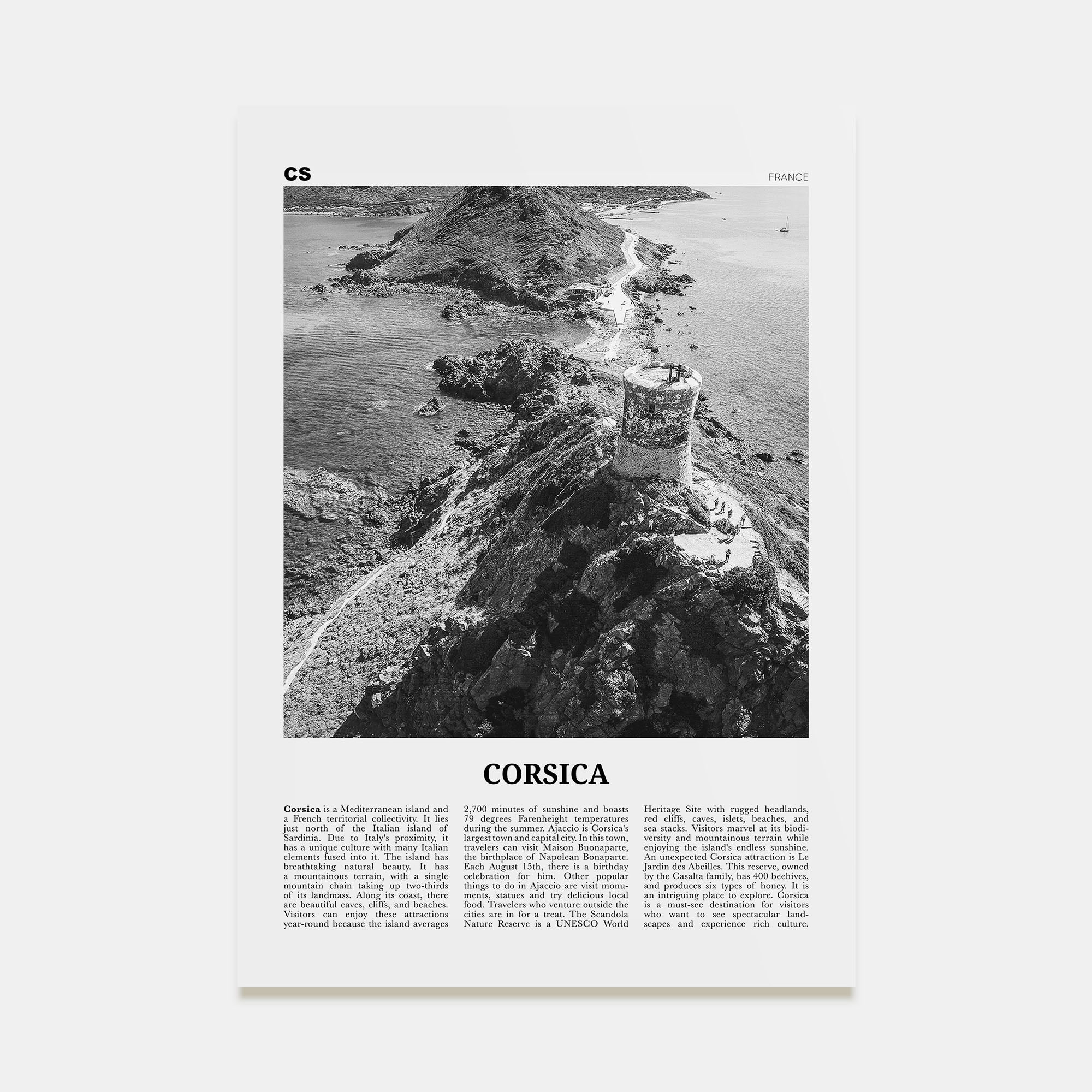 Corsica Travel B&W Poster