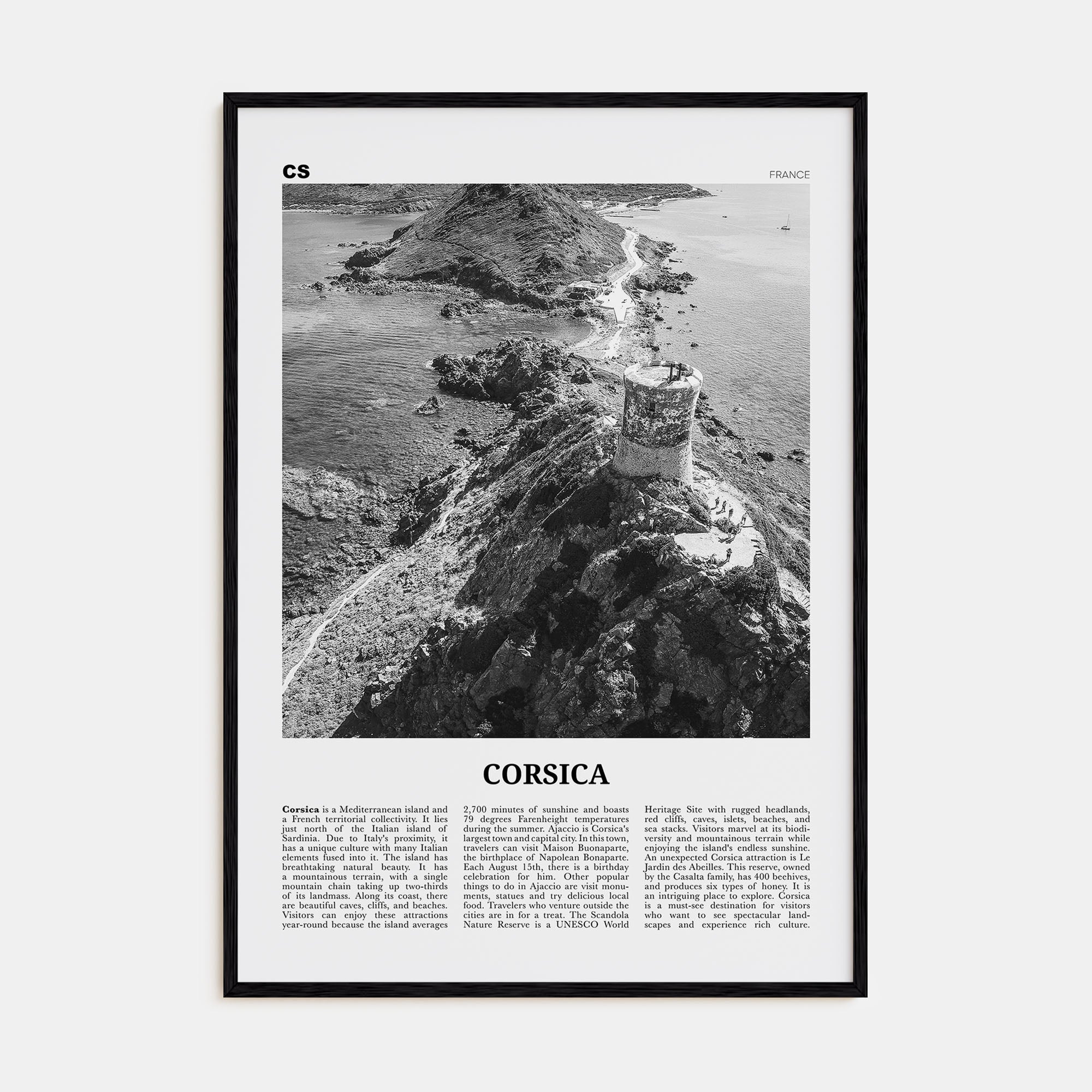 Corsica Travel B&W Poster