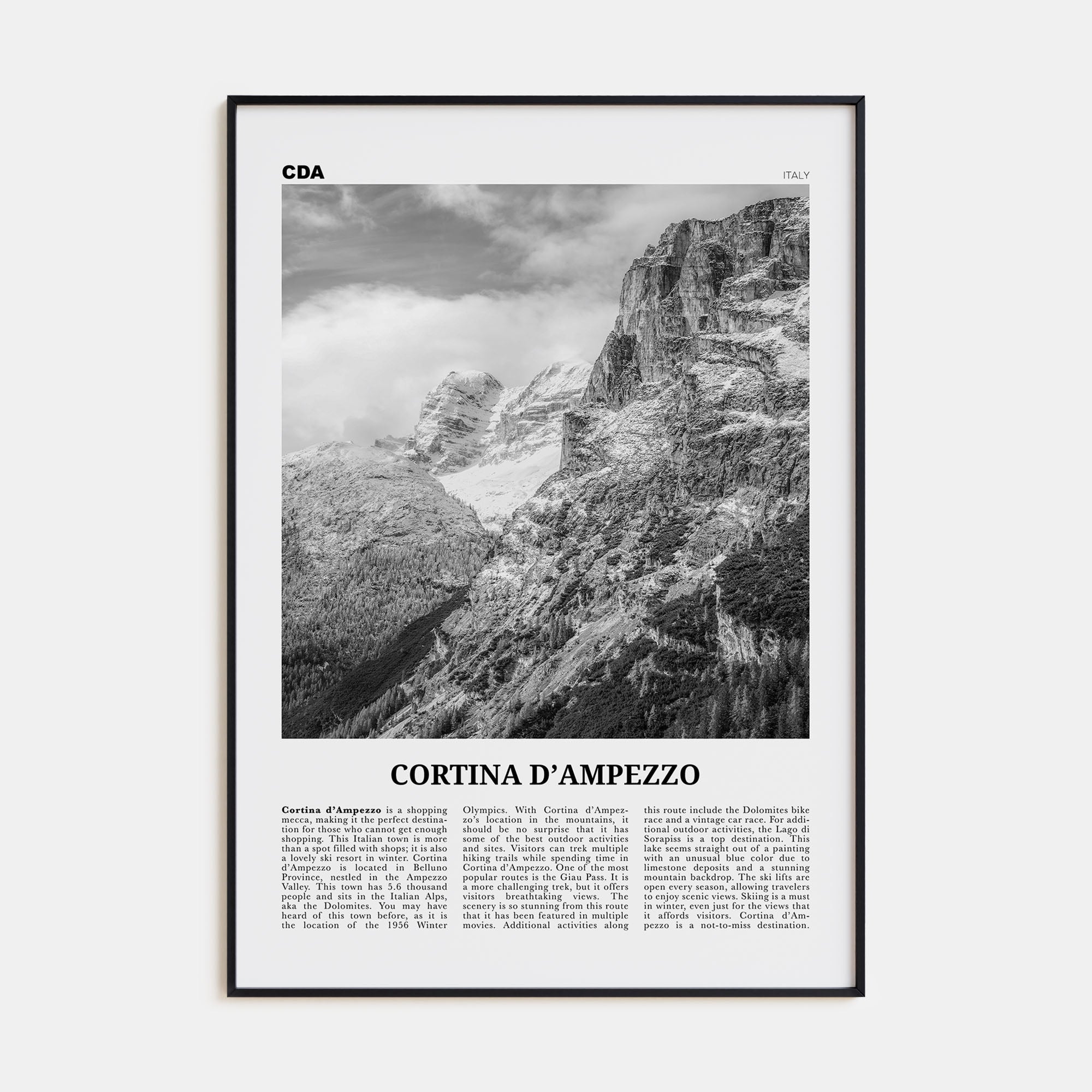 Cortina d'Ampezzo Travel B&W Poster