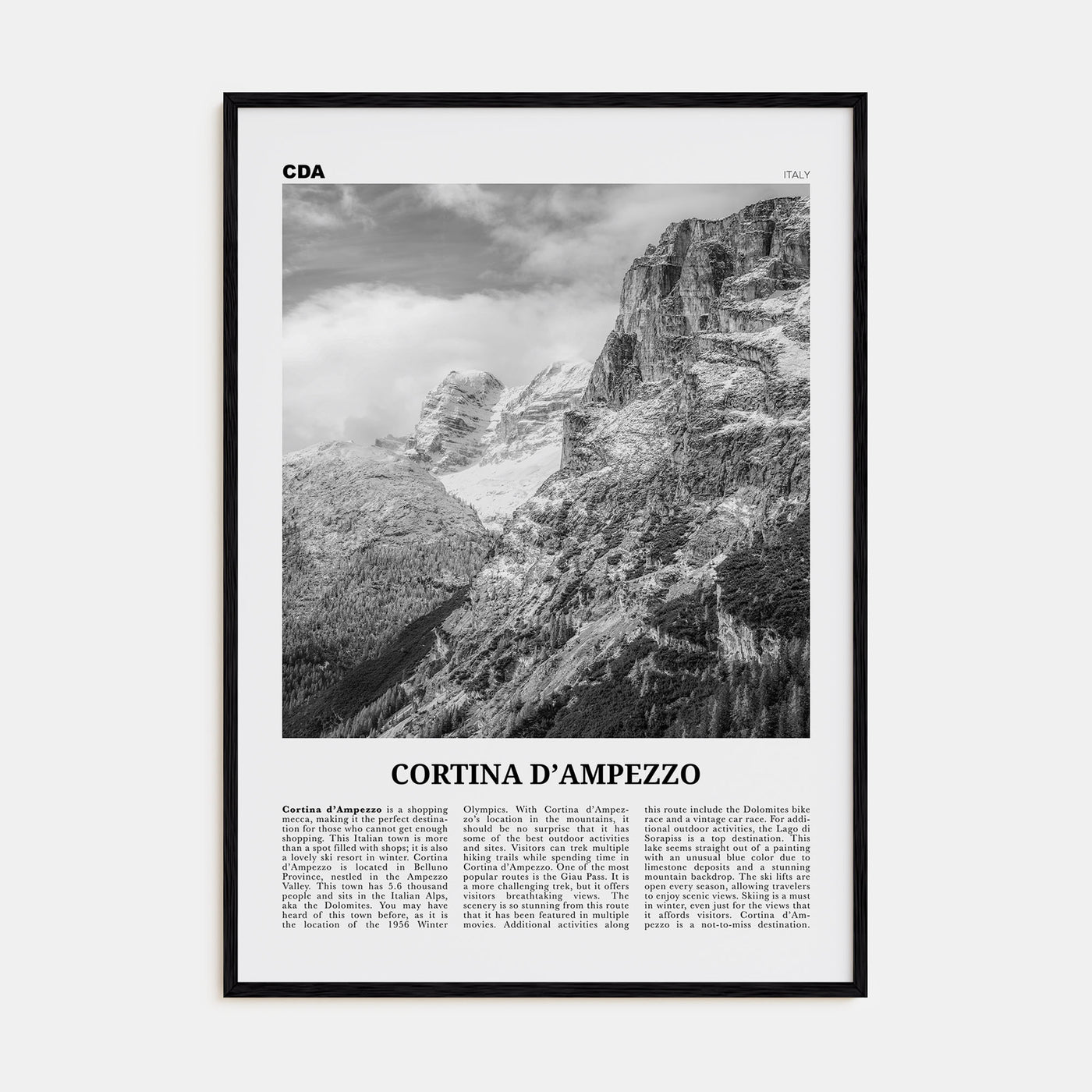 Cortina d'Ampezzo Travel B&W Poster