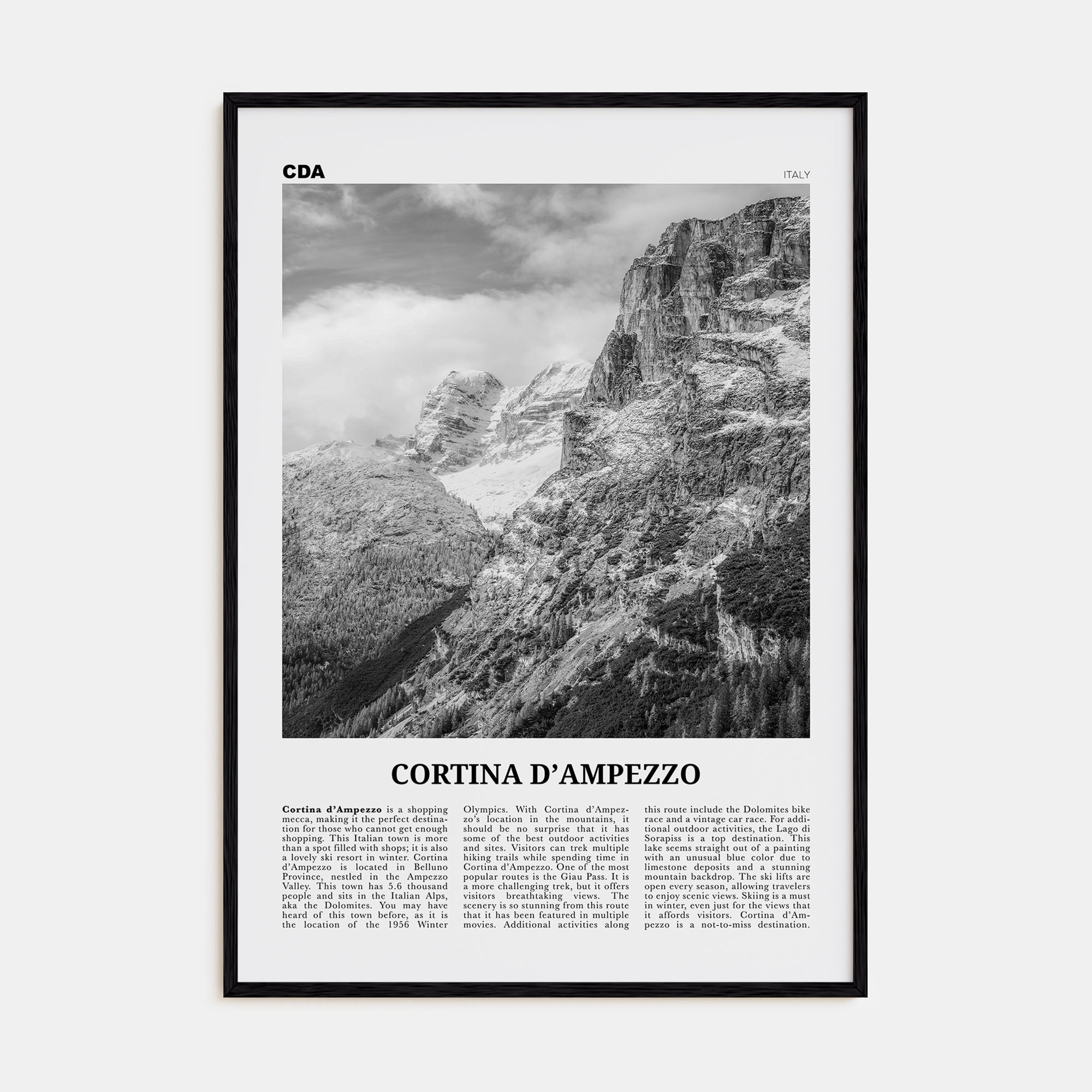 Cortina d'Ampezzo Travel B&W Poster