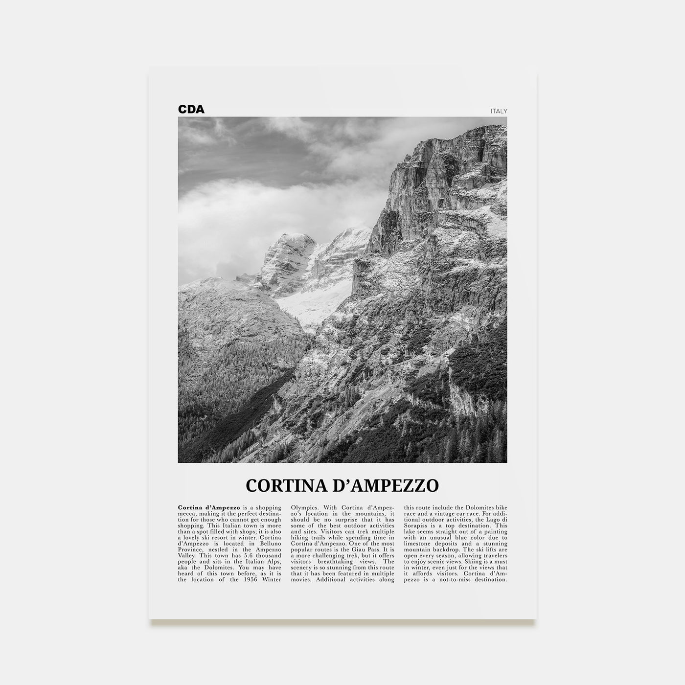 Cortina d'Ampezzo Travel B&W Poster