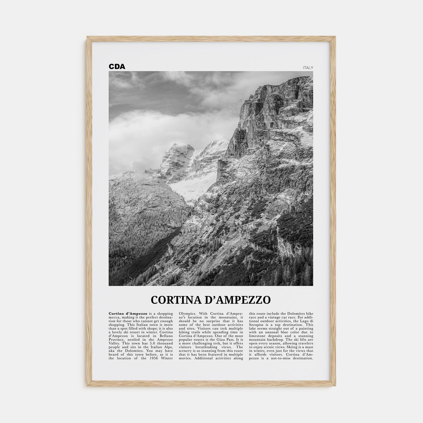 Cortina d'Ampezzo Travel B&W Poster