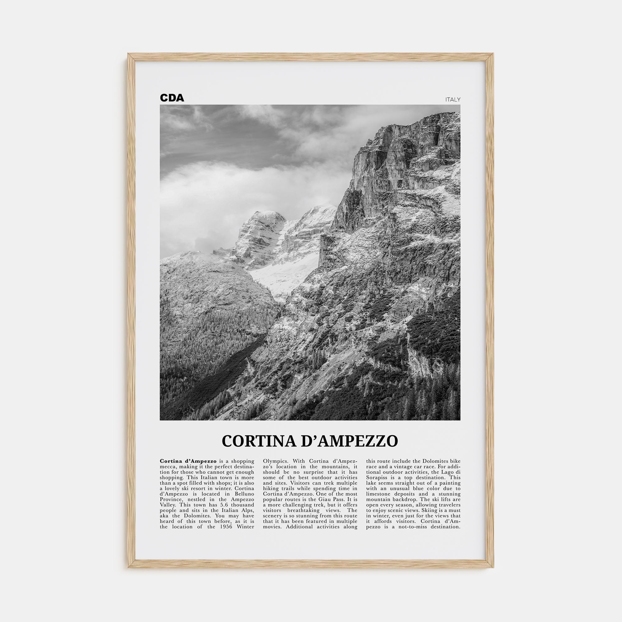 Cortina d'Ampezzo Travel B&W Poster