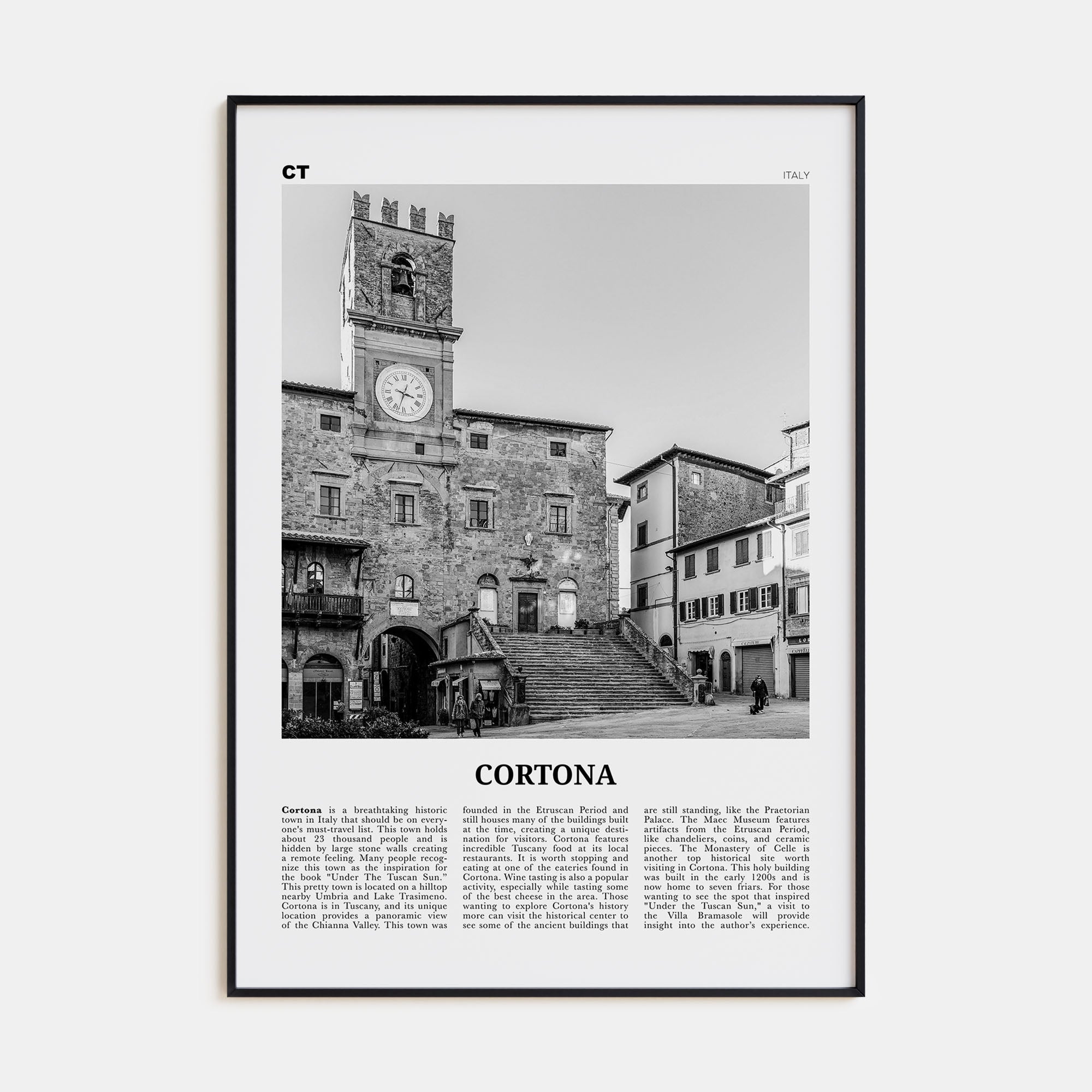 Cortona Travel B&W Poster
